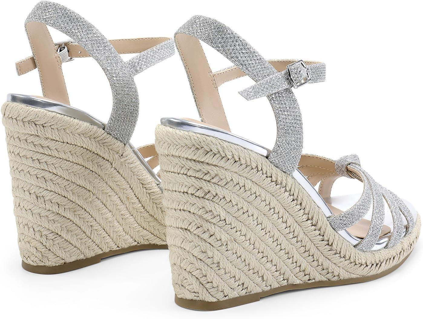 imageDREAM PAIRS Wedge Sandals for Women Dressy Summer Platform Espadrille Strappy Casual Braided Heels Comfortable with Open Toe and Ankle StrapSilverglitter