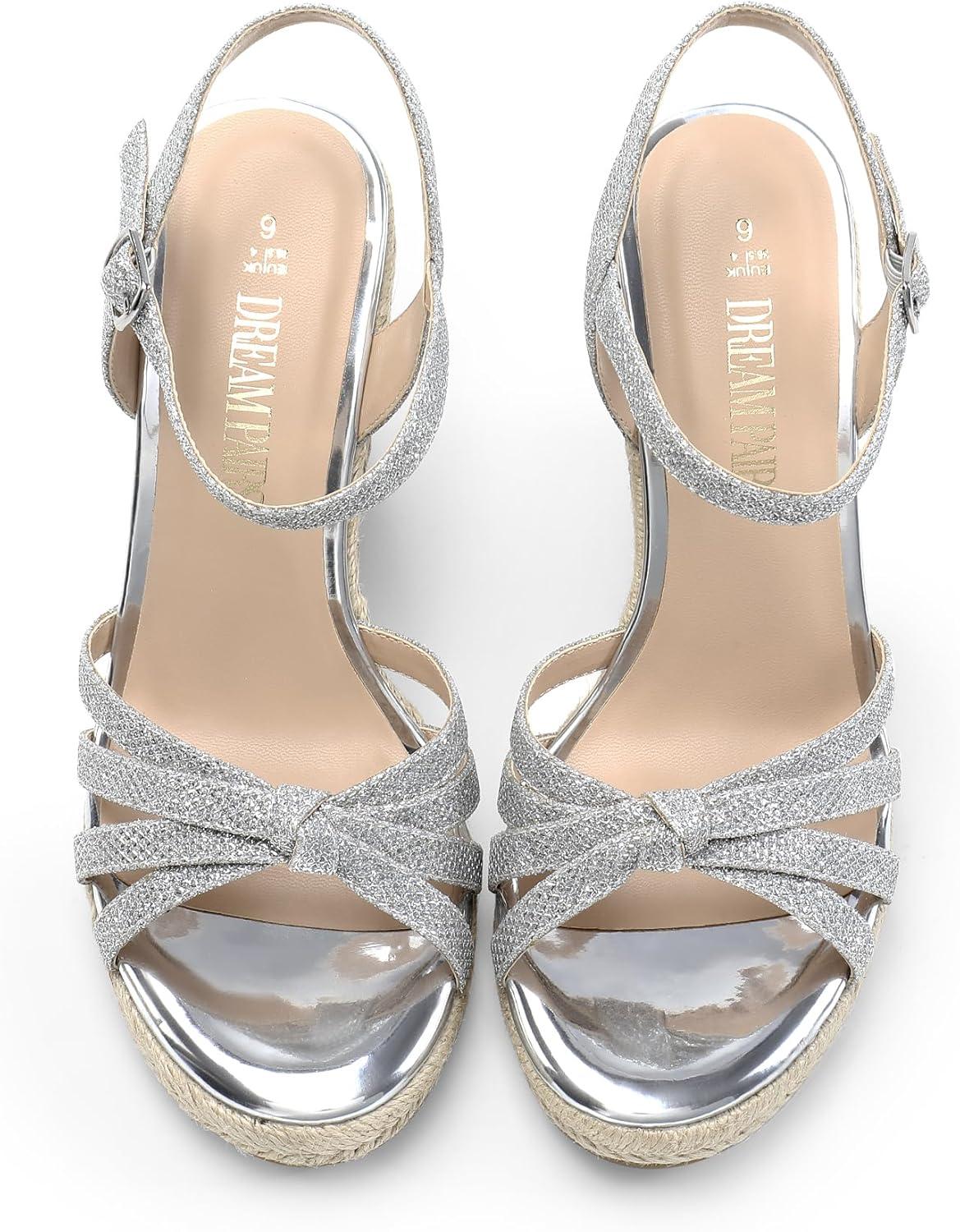 imageDREAM PAIRS Wedge Sandals for Women Dressy Summer Platform Espadrille Strappy Casual Braided Heels Comfortable with Open Toe and Ankle StrapSilverglitter