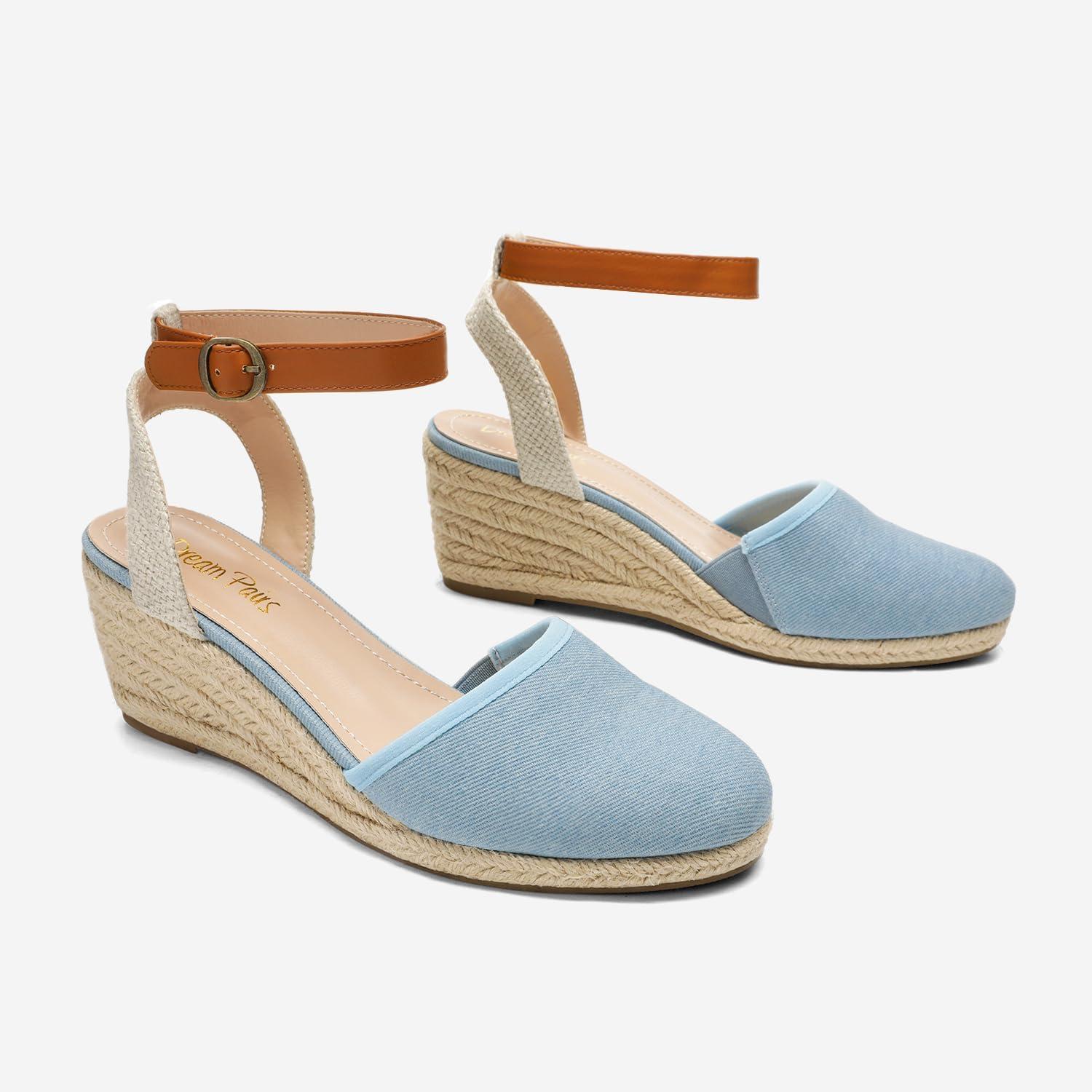 imageDREAM PAIRS Womens Ankle Strap Closed Toe Espadrille Wedge Heels SandalsLightBlue