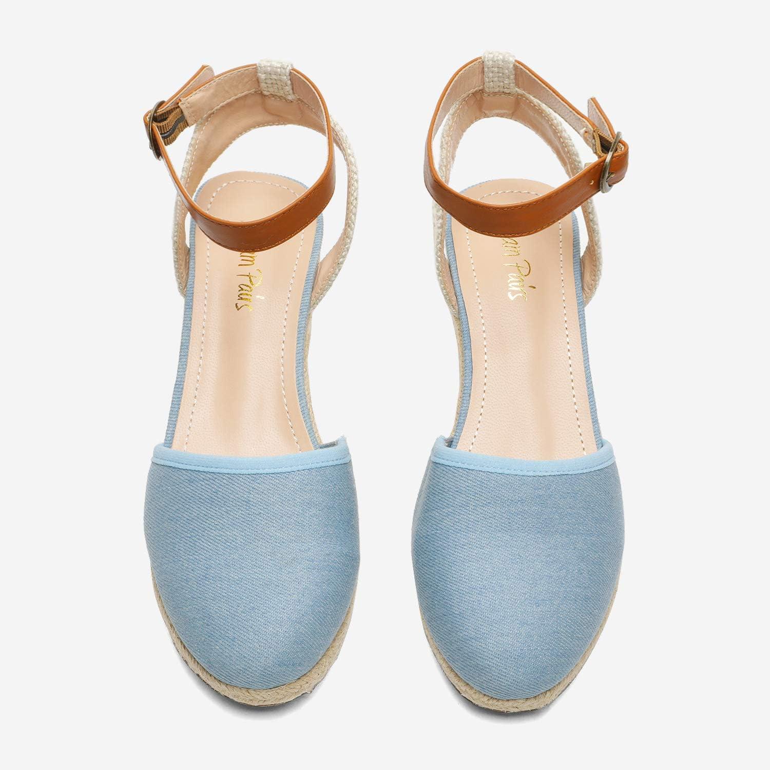 imageDREAM PAIRS Womens Ankle Strap Closed Toe Espadrille Wedge Heels SandalsLightBlue
