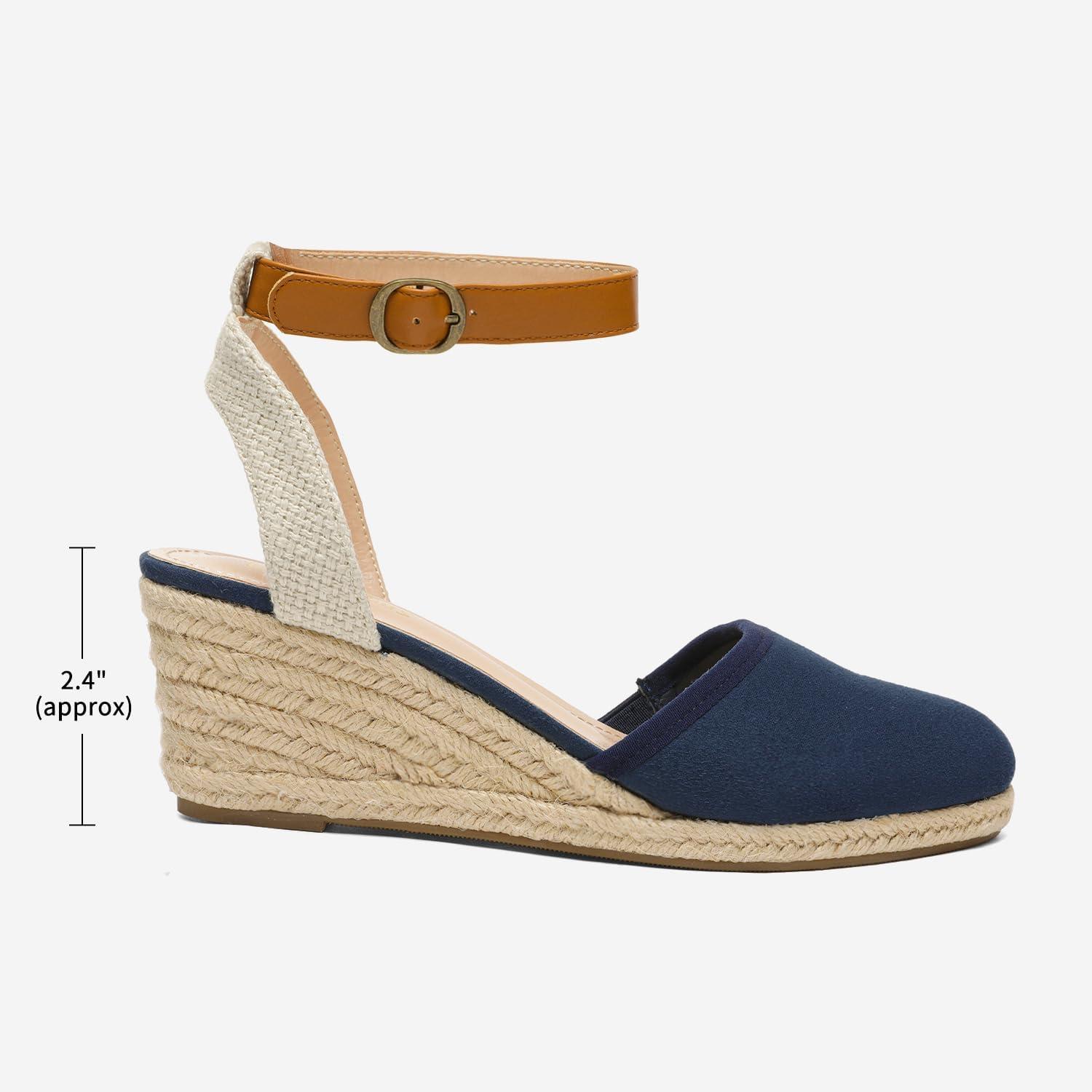 imageDREAM PAIRS Womens Ankle Strap Closed Toe Espadrille Wedge Heels SandalsNavy