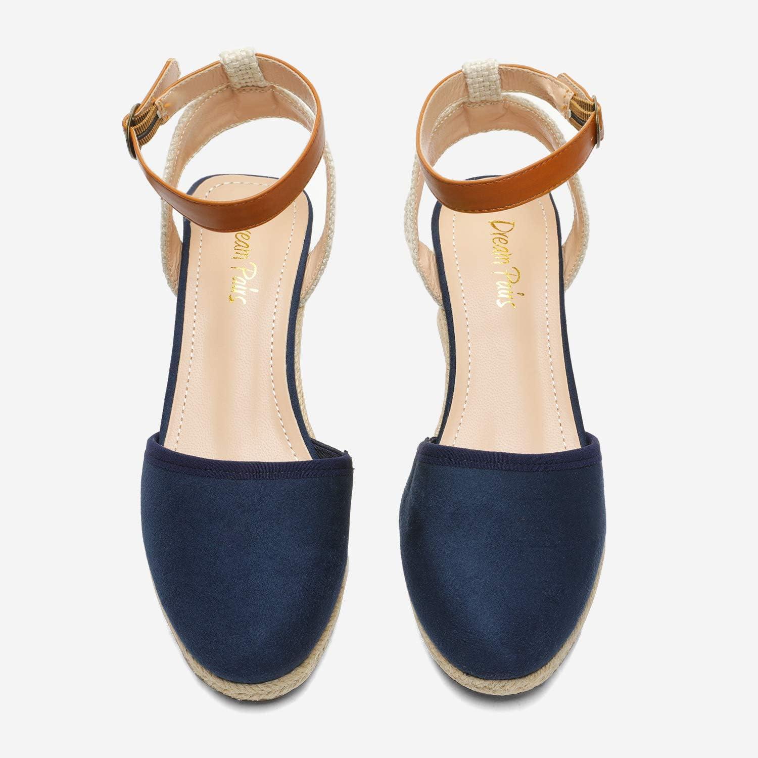 imageDREAM PAIRS Womens Ankle Strap Closed Toe Espadrille Wedge Heels SandalsNavy