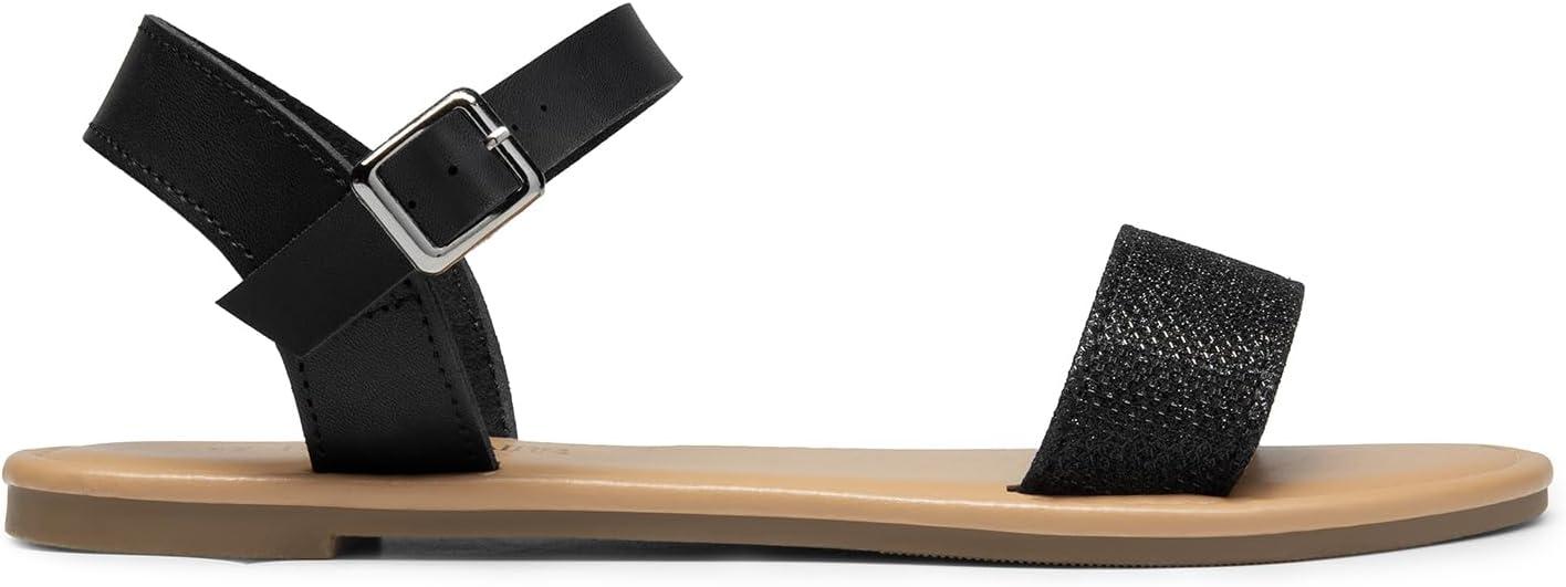 imageDREAM PAIRS Womens Ankle Strap Flat Sandals Open Toes One Band Buckle Summer Dressy SandalsBlackGlitter