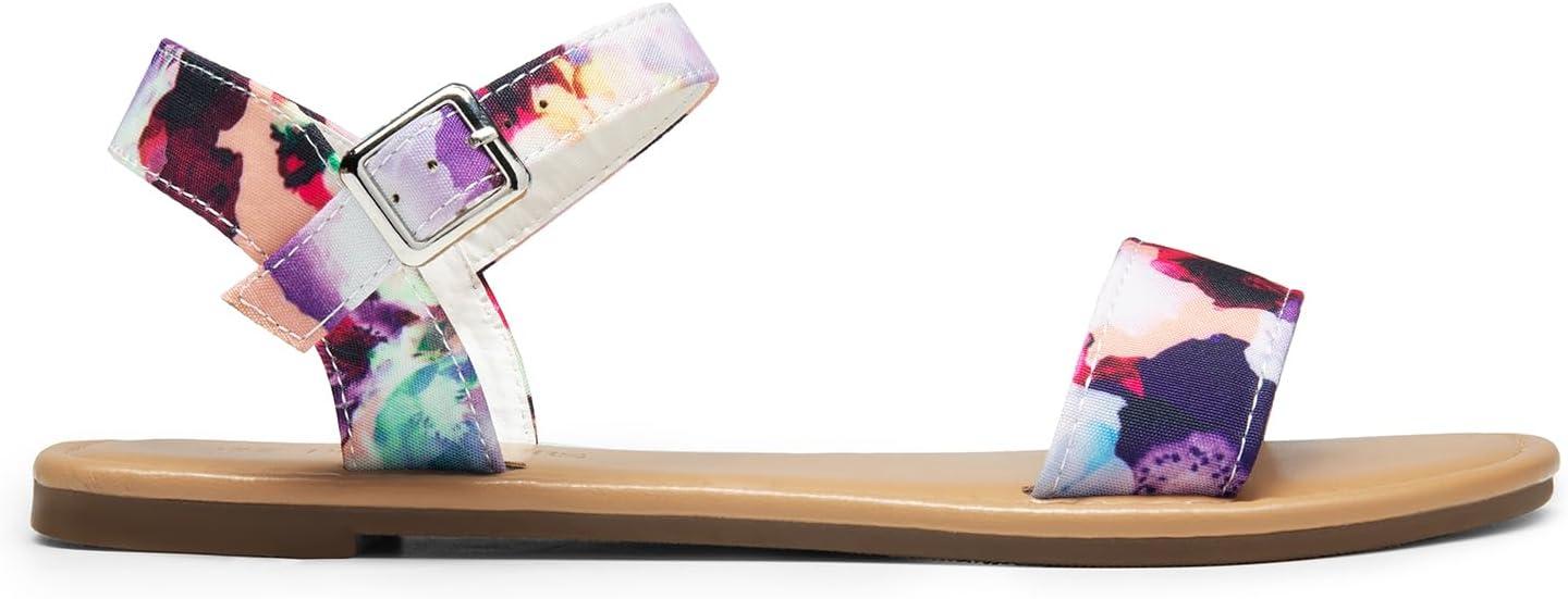 imageDREAM PAIRS Womens Ankle Strap Flat Sandals Open Toes One Band Buckle Summer Dressy SandalsFloral