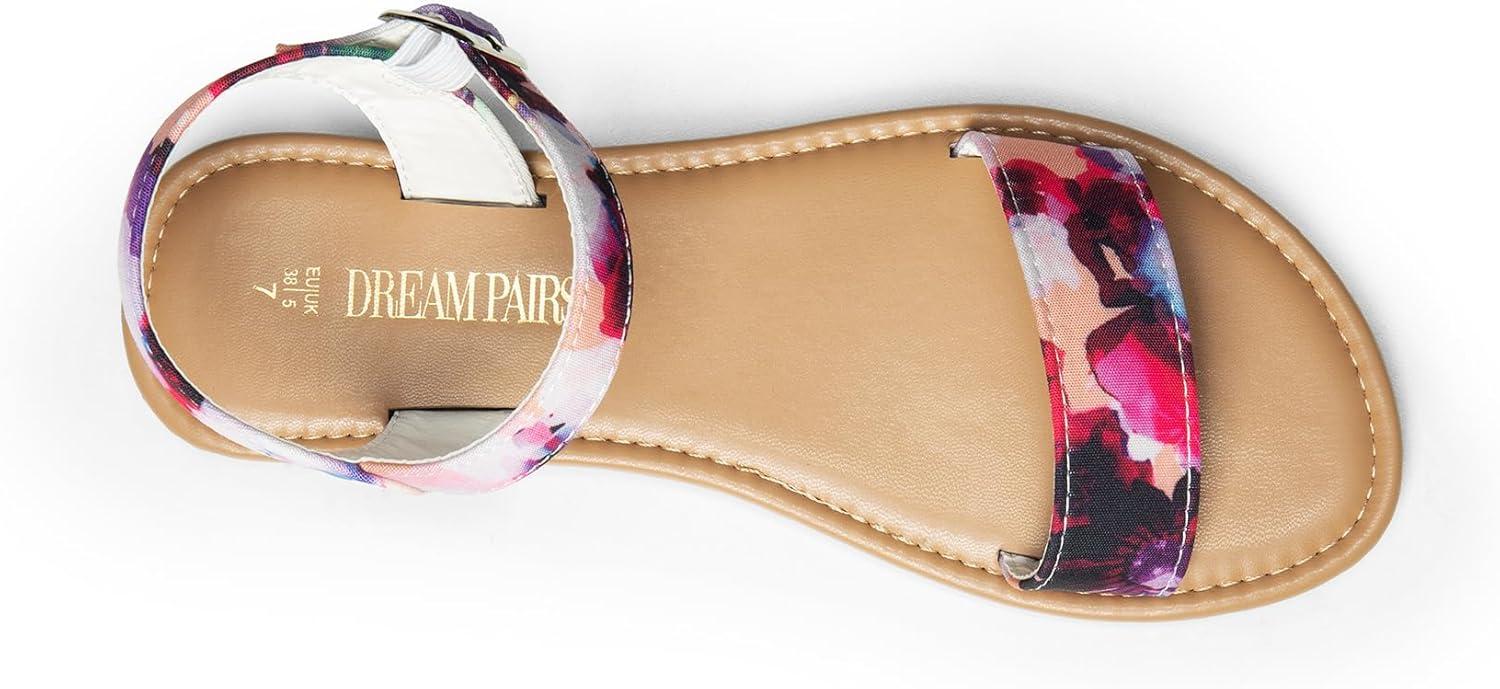 imageDREAM PAIRS Womens Ankle Strap Flat Sandals Open Toes One Band Buckle Summer Dressy SandalsFloral