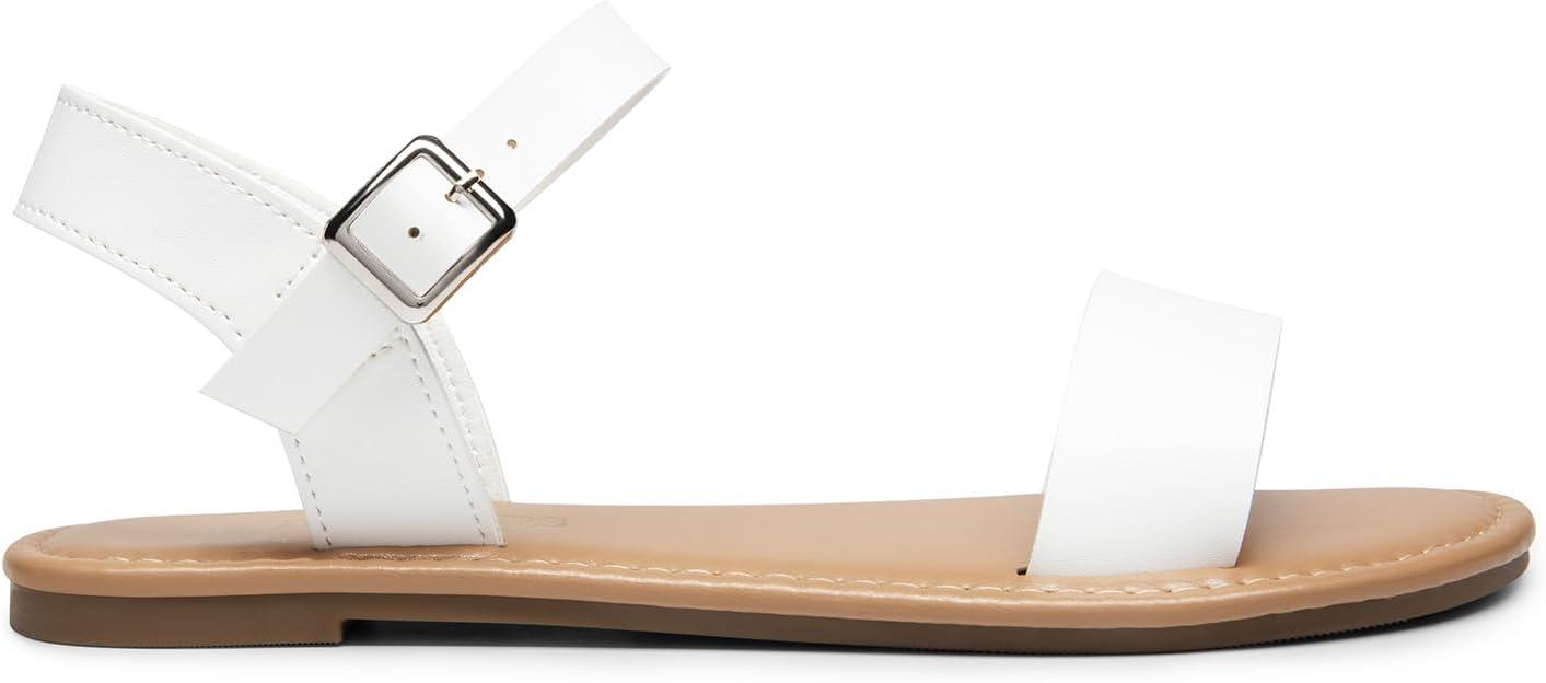 imageDREAM PAIRS Womens Ankle Strap Flat Sandals Open Toes One Band Buckle Summer Dressy SandalsWhitepu