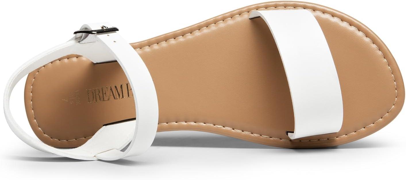 imageDREAM PAIRS Womens Ankle Strap Flat Sandals Open Toes One Band Buckle Summer Dressy SandalsWhitepu