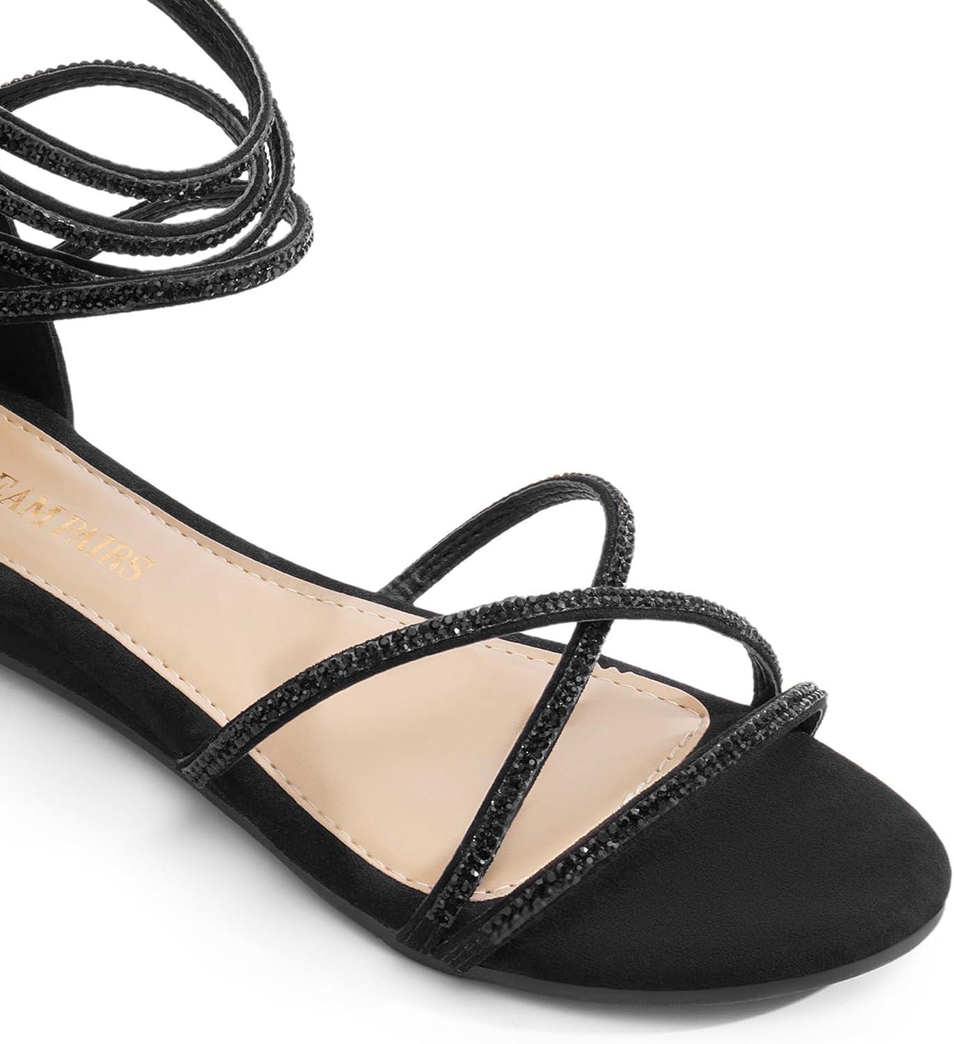 imageDREAM PAIRS Womens Ankle Strap Flat Sandals Summer Dressy Strappy Gladiator Rhinestones SandalsBlack