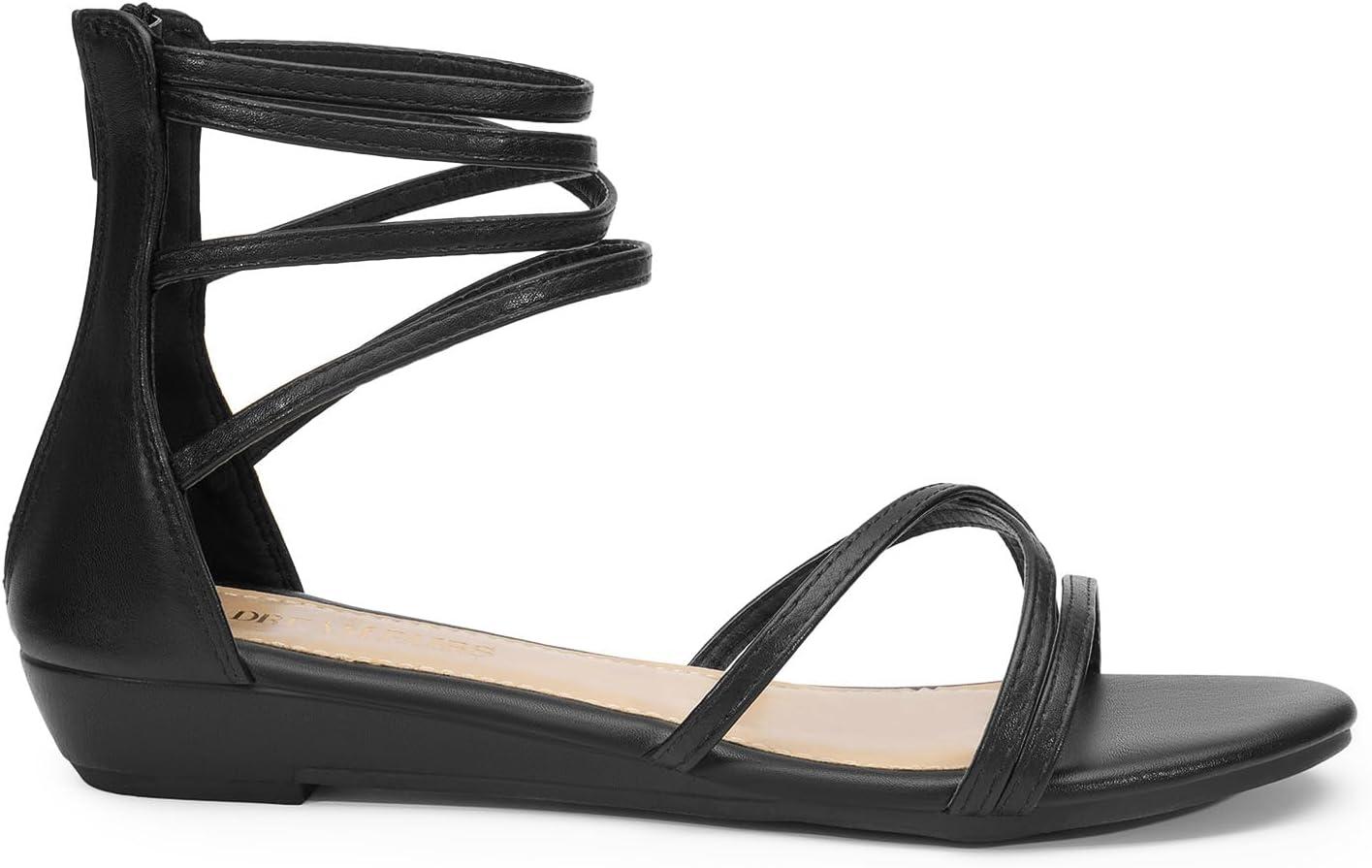 imageDREAM PAIRS Womens Ankle Strap Flat Sandals Summer Dressy Strappy Gladiator Rhinestones SandalsBlackPu