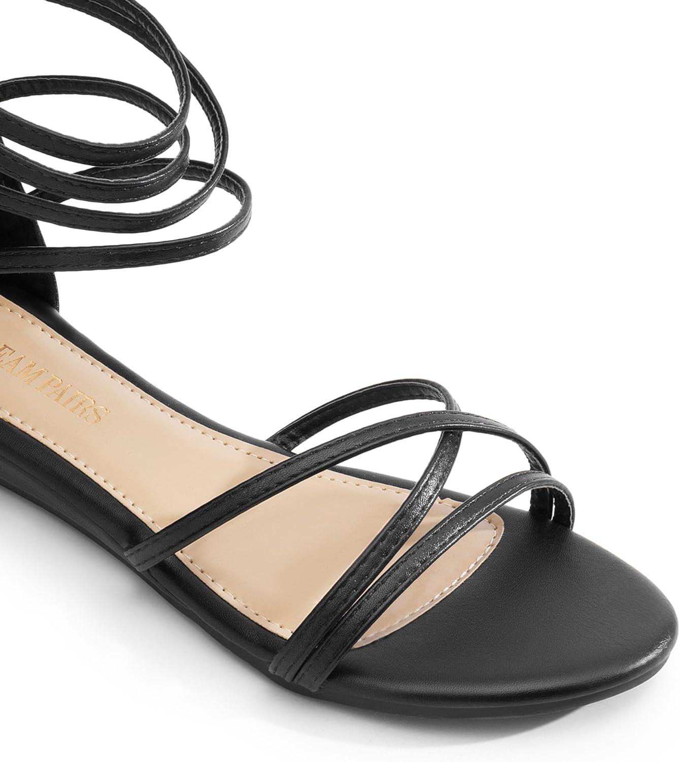 imageDREAM PAIRS Womens Ankle Strap Flat Sandals Summer Dressy Strappy Gladiator Rhinestones SandalsBlackPu