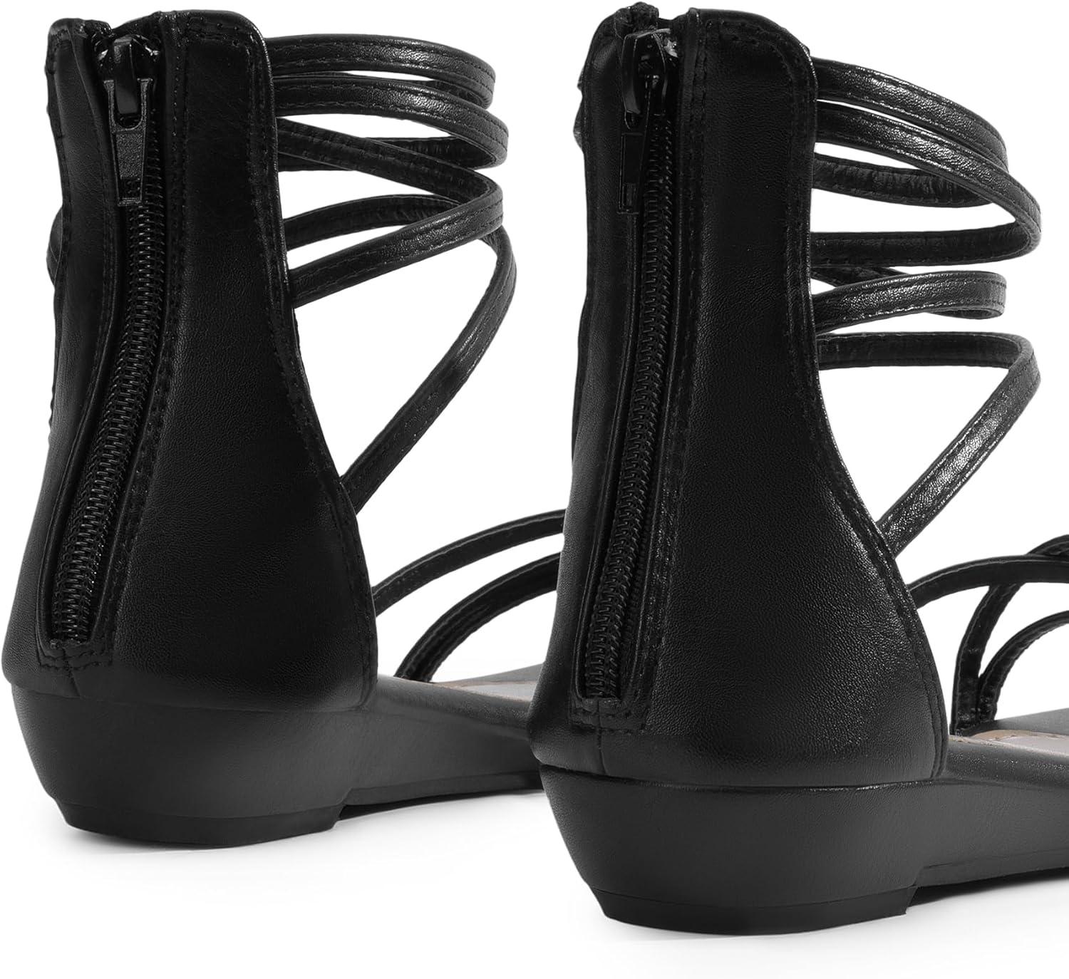 imageDREAM PAIRS Womens Ankle Strap Flat Sandals Summer Dressy Strappy Gladiator Rhinestones SandalsBlackPu