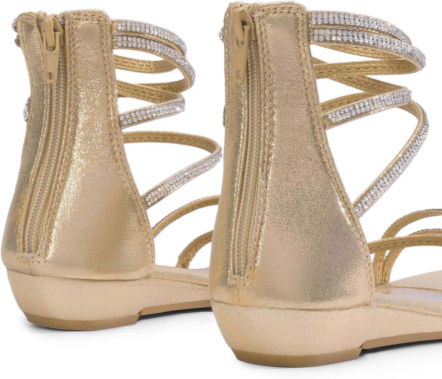 imageDREAM PAIRS Womens Ankle Strap Flat Sandals Summer Dressy Strappy Gladiator Rhinestones SandalsGold