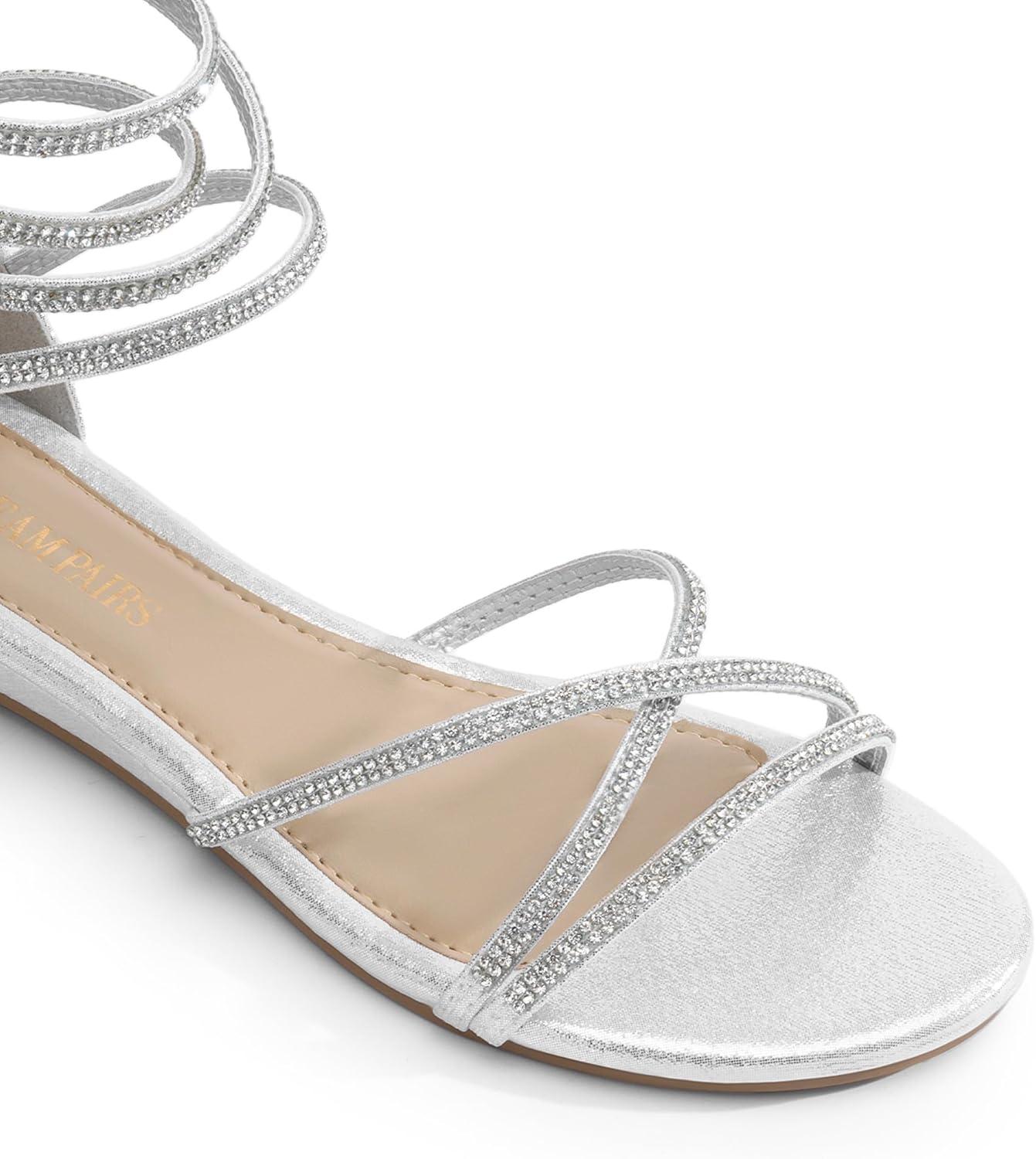 imageDREAM PAIRS Womens Ankle Strap Flat Sandals Summer Dressy Strappy Gladiator Rhinestones SandalsSilver