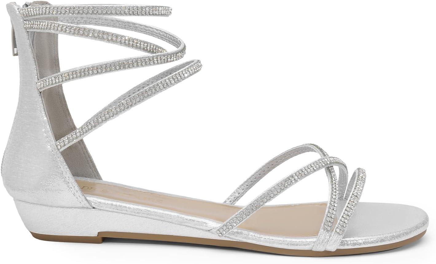 imageDREAM PAIRS Womens Ankle Strap Flat Sandals Summer Dressy Strappy Gladiator Rhinestones SandalsSilver
