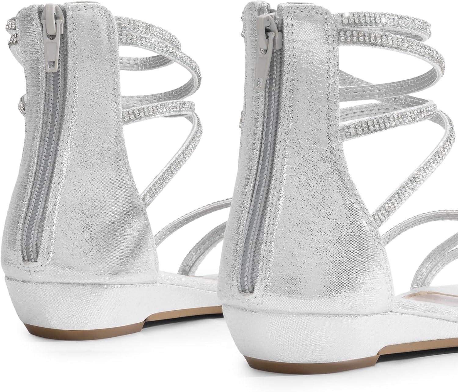 imageDREAM PAIRS Womens Ankle Strap Flat Sandals Summer Dressy Strappy Gladiator Rhinestones SandalsSilver