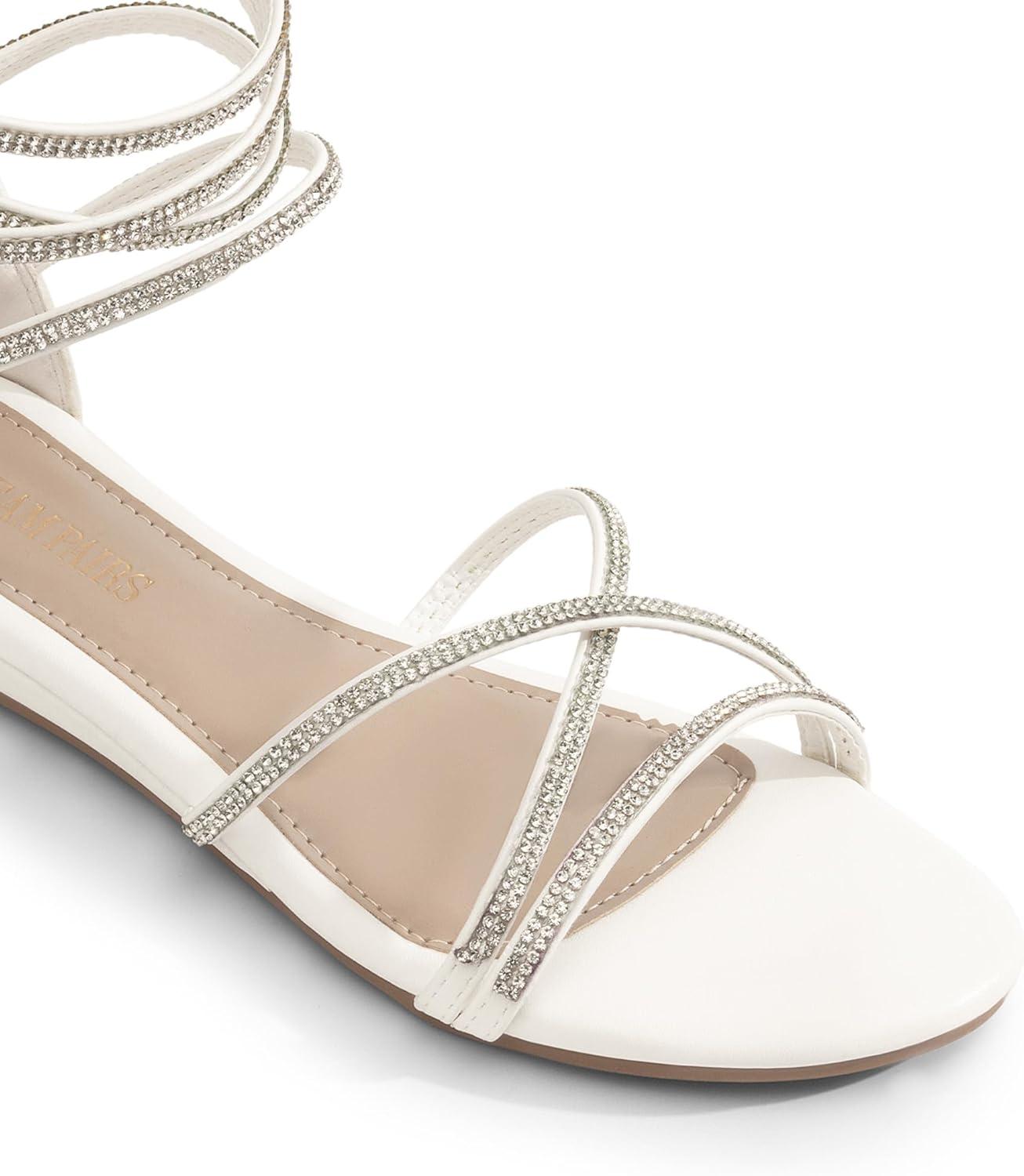 imageDREAM PAIRS Womens Ankle Strap Flat Sandals Summer Dressy Strappy Gladiator Rhinestones SandalsWhite