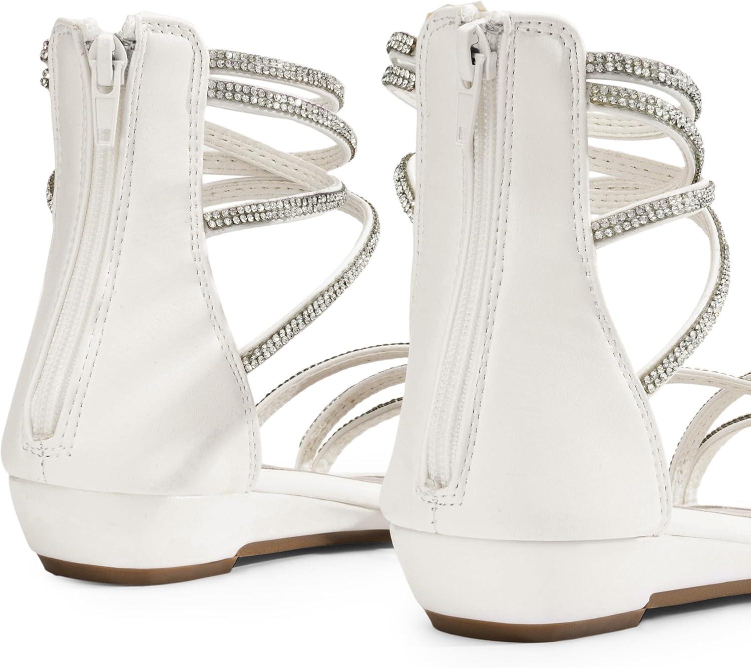 imageDREAM PAIRS Womens Ankle Strap Flat Sandals Summer Dressy Strappy Gladiator Rhinestones SandalsWhite