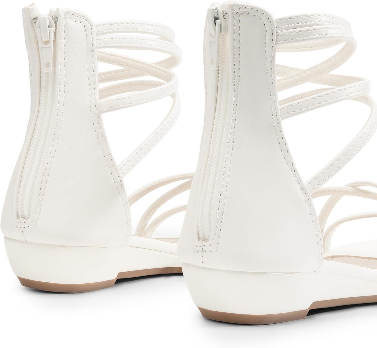 imageDREAM PAIRS Womens Ankle Strap Flat Sandals Summer Dressy Strappy Gladiator Rhinestones SandalsWhitePu