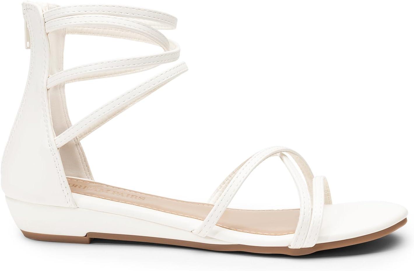 imageDREAM PAIRS Womens Ankle Strap Flat Sandals Summer Dressy Strappy Gladiator Rhinestones SandalsWhitePu