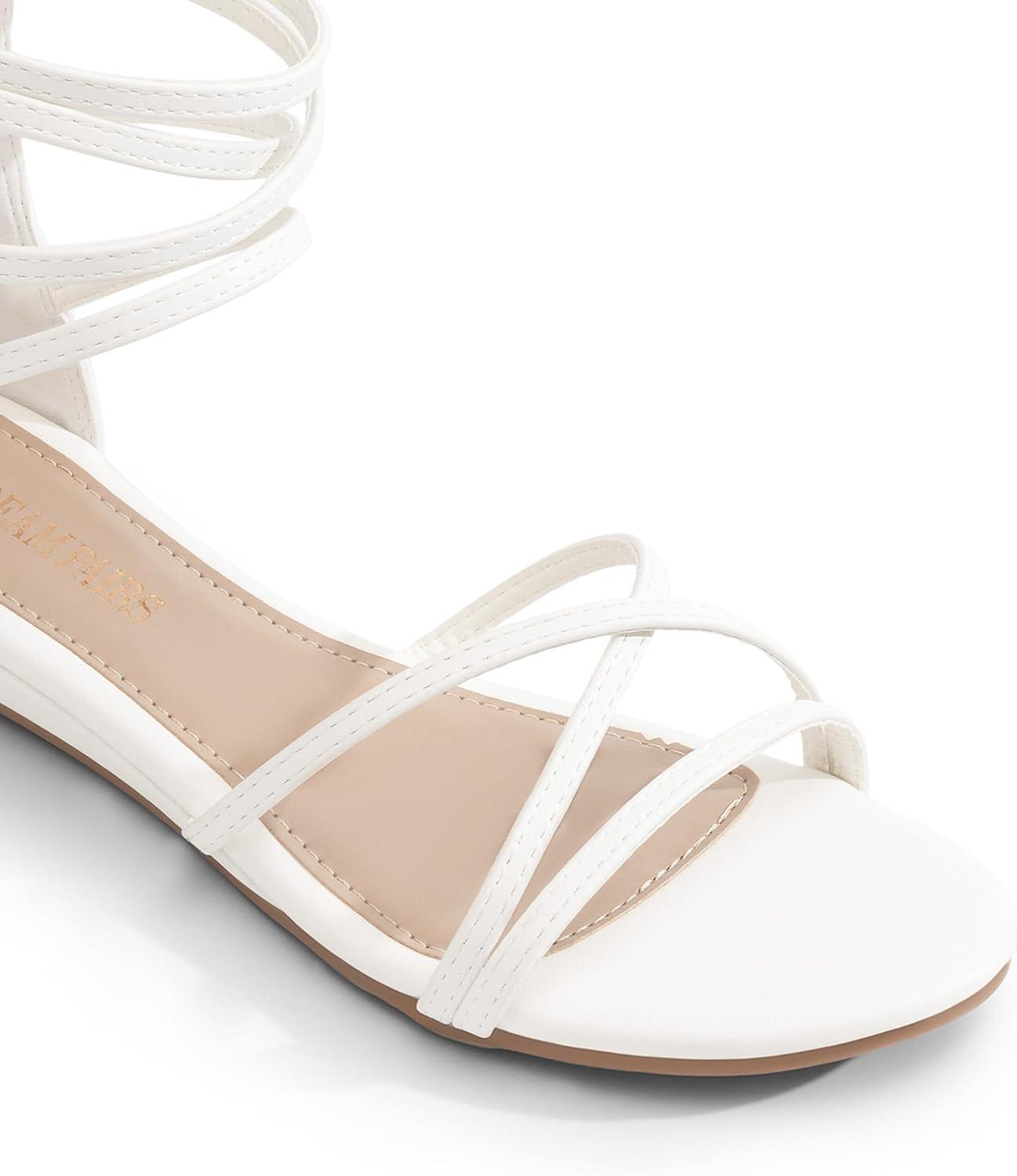 imageDREAM PAIRS Womens Ankle Strap Flat Sandals Summer Dressy Strappy Gladiator Rhinestones SandalsWhitePu