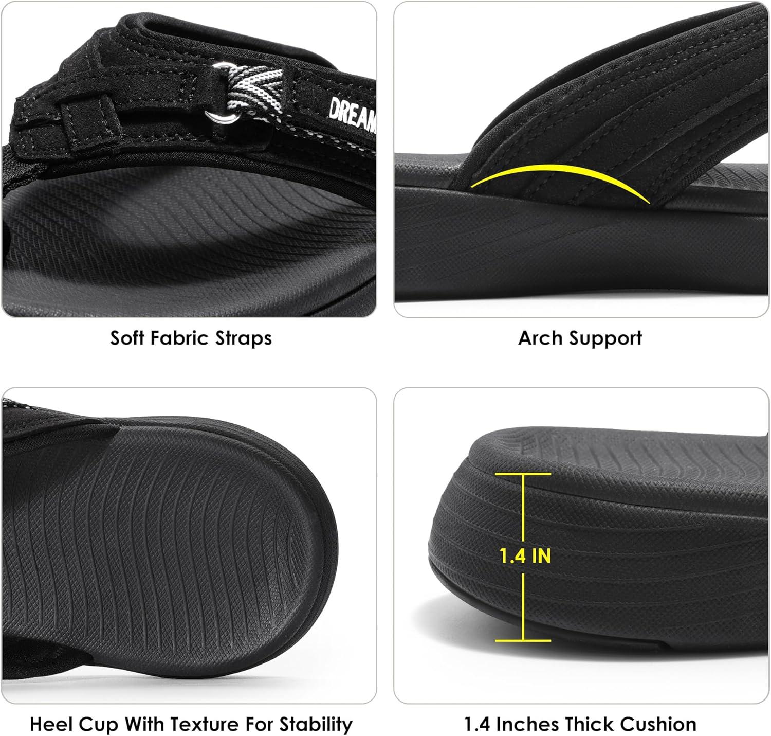 imageDREAM PAIRS Womens Arch Support Flip Flops Comfortable Thong SandalsBlack