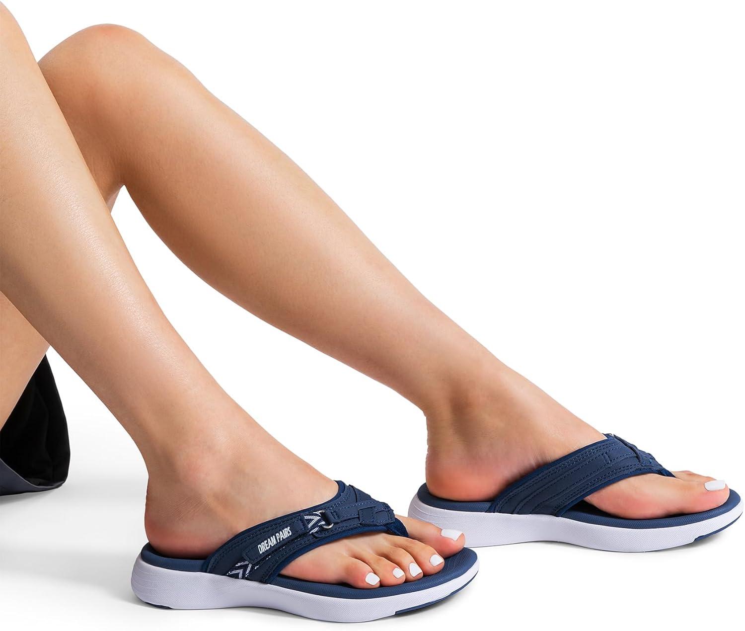 imageDREAM PAIRS Womens Arch Support Flip Flops Comfortable Thong SandalsNavy