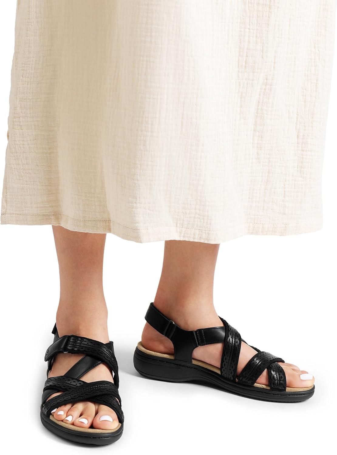 imageDREAM PAIRS Womens Arch Support Sandals Comfortable Open Toe Dress Flats Walking Sandals For SummerBlack