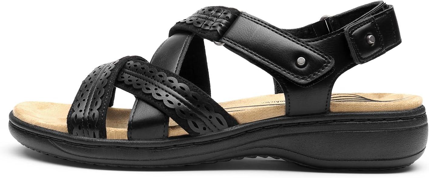 imageDREAM PAIRS Womens Arch Support Sandals Comfortable Open Toe Dress Flats Walking Sandals For SummerBlack