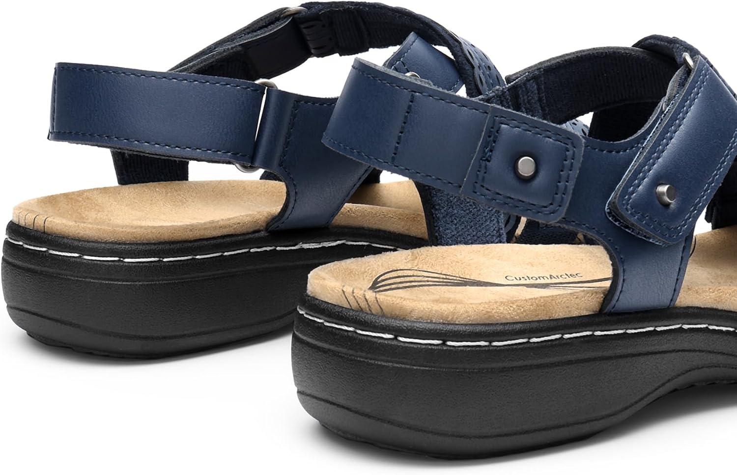 imageDREAM PAIRS Womens Arch Support Sandals Comfortable Open Toe Dress Flats Walking Sandals For SummerNavy
