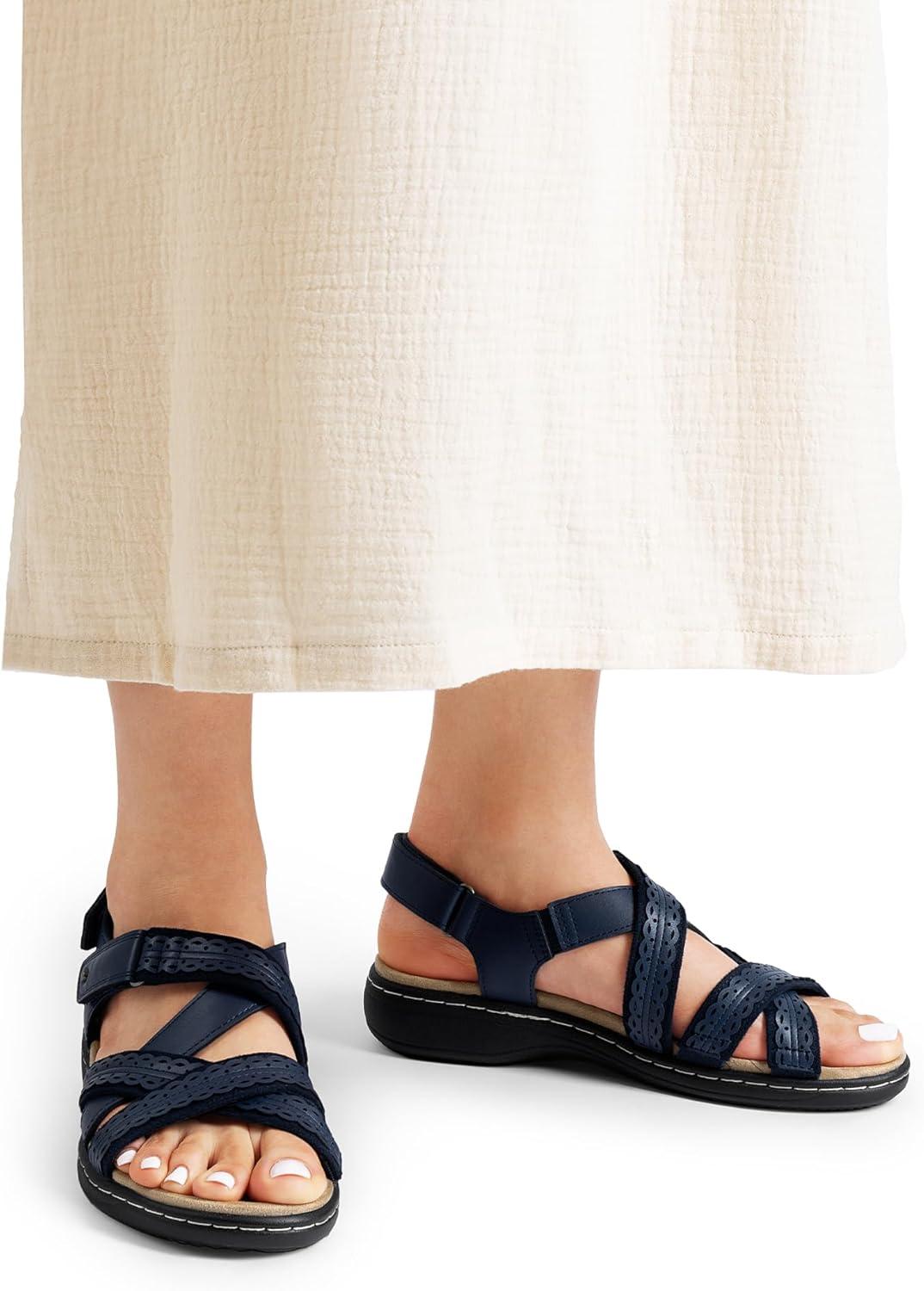 imageDREAM PAIRS Womens Arch Support Sandals Comfortable Open Toe Dress Flats Walking Sandals For SummerNavy