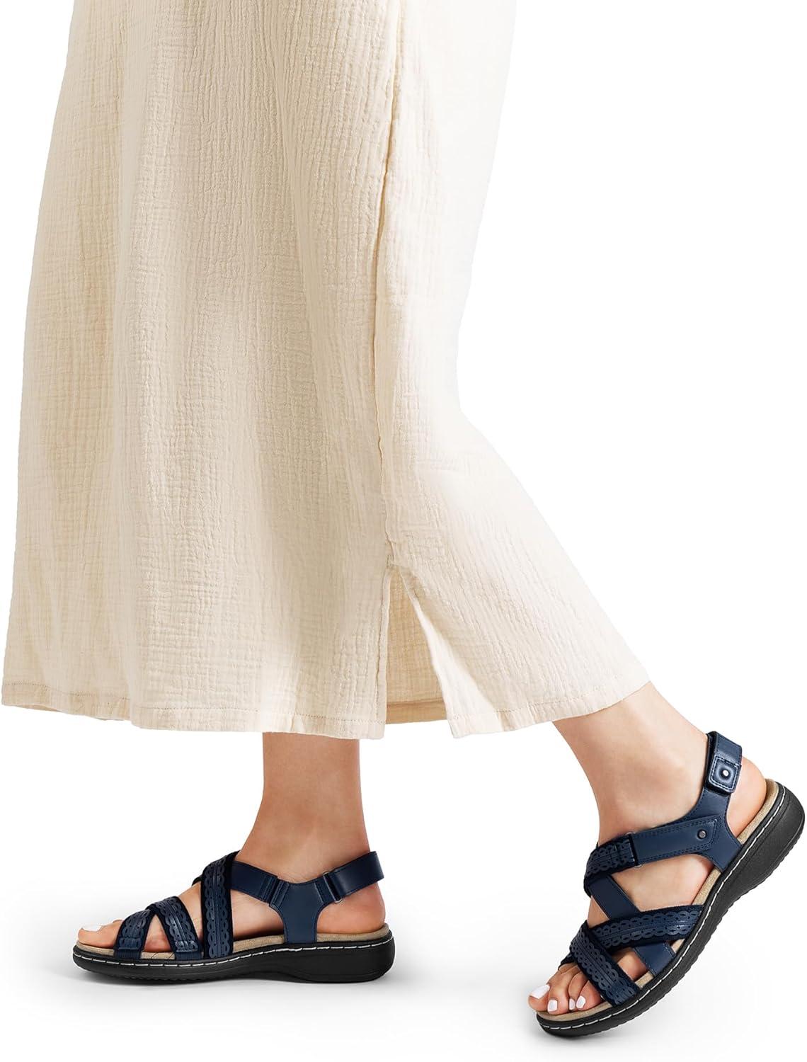 imageDREAM PAIRS Womens Arch Support Sandals Comfortable Open Toe Dress Flats Walking Sandals For SummerNavy