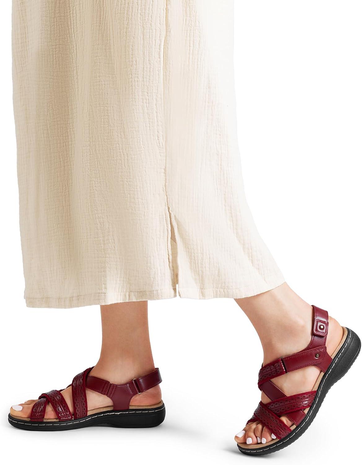 imageDREAM PAIRS Womens Arch Support Sandals Comfortable Open Toe Dress Flats Walking Sandals For SummerRed