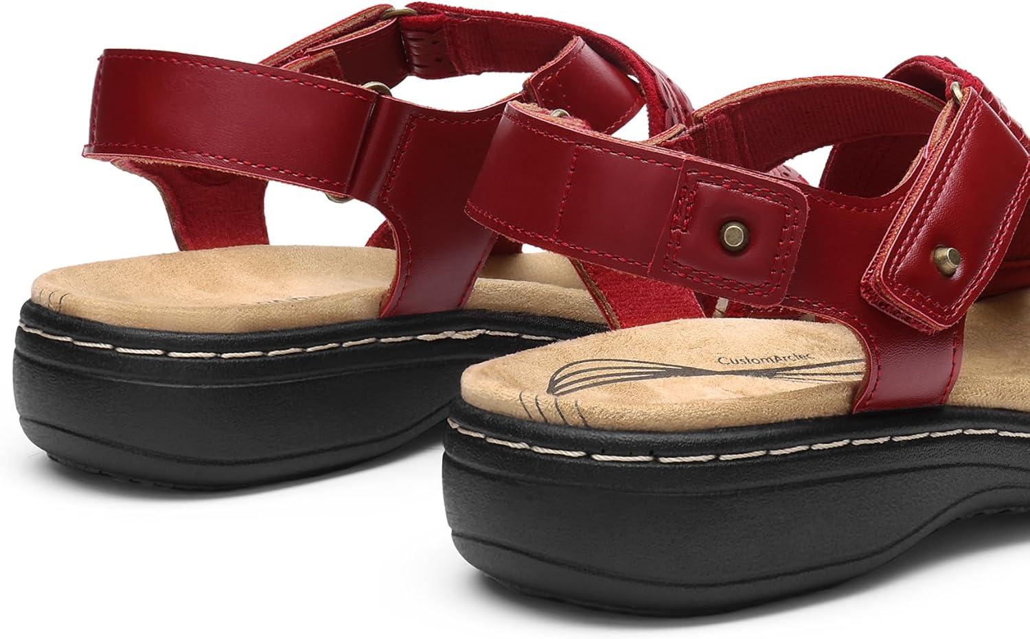 imageDREAM PAIRS Womens Arch Support Sandals Comfortable Open Toe Dress Flats Walking Sandals For SummerRed