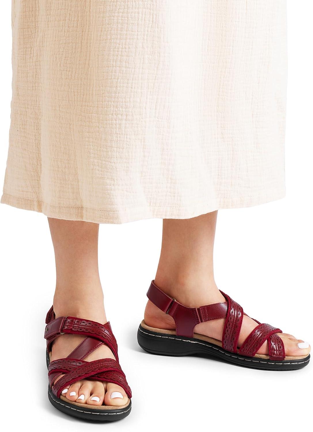 imageDREAM PAIRS Womens Arch Support Sandals Comfortable Open Toe Dress Flats Walking Sandals For SummerRed