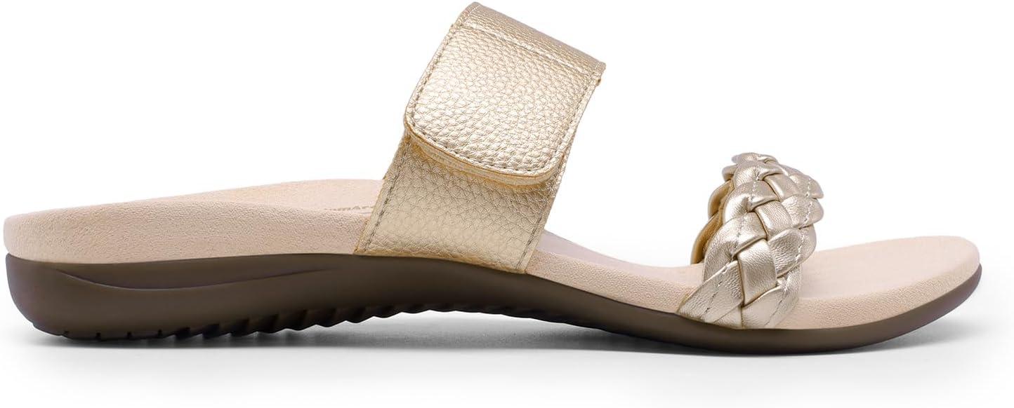 imageDREAM PAIRS Womens Arch Support Slides Flat Sandals Soft Cushion Slippers With Adjustable StrapsGold