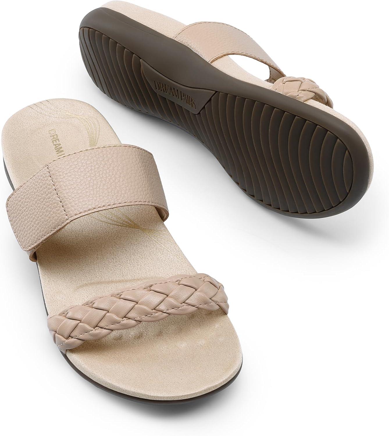 imageDREAM PAIRS Womens Arch Support Slides Flat Sandals Soft Cushion Slippers With Adjustable StrapsNude
