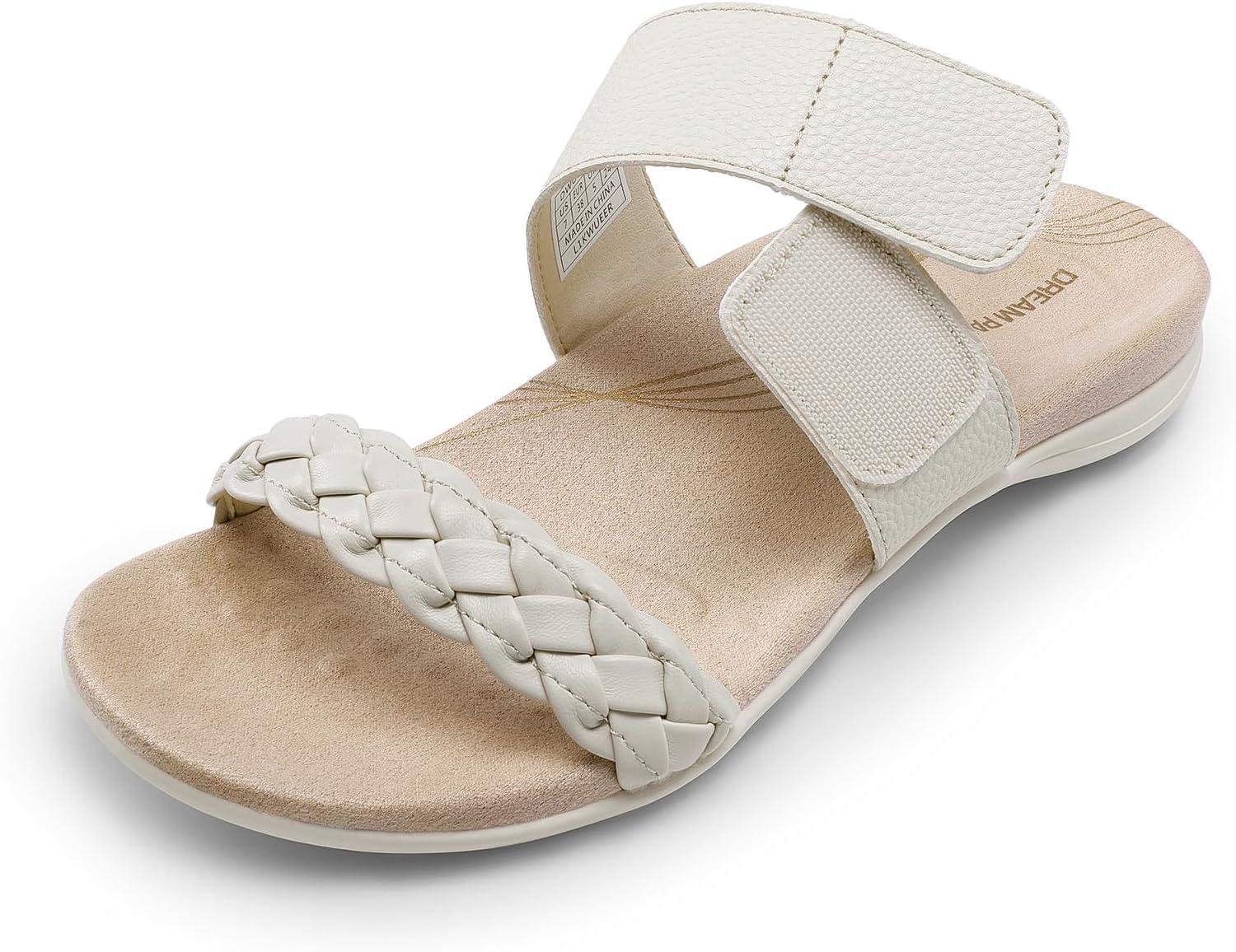 imageDREAM PAIRS Womens Arch Support Slides Flat Sandals Soft Cushion Slippers With Adjustable StrapsWhite