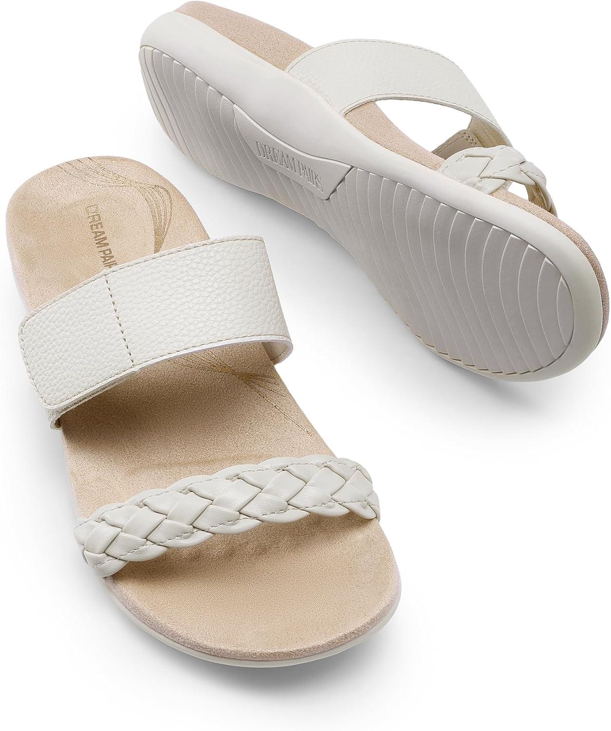 imageDREAM PAIRS Womens Arch Support Slides Flat Sandals Soft Cushion Slippers With Adjustable StrapsWhite