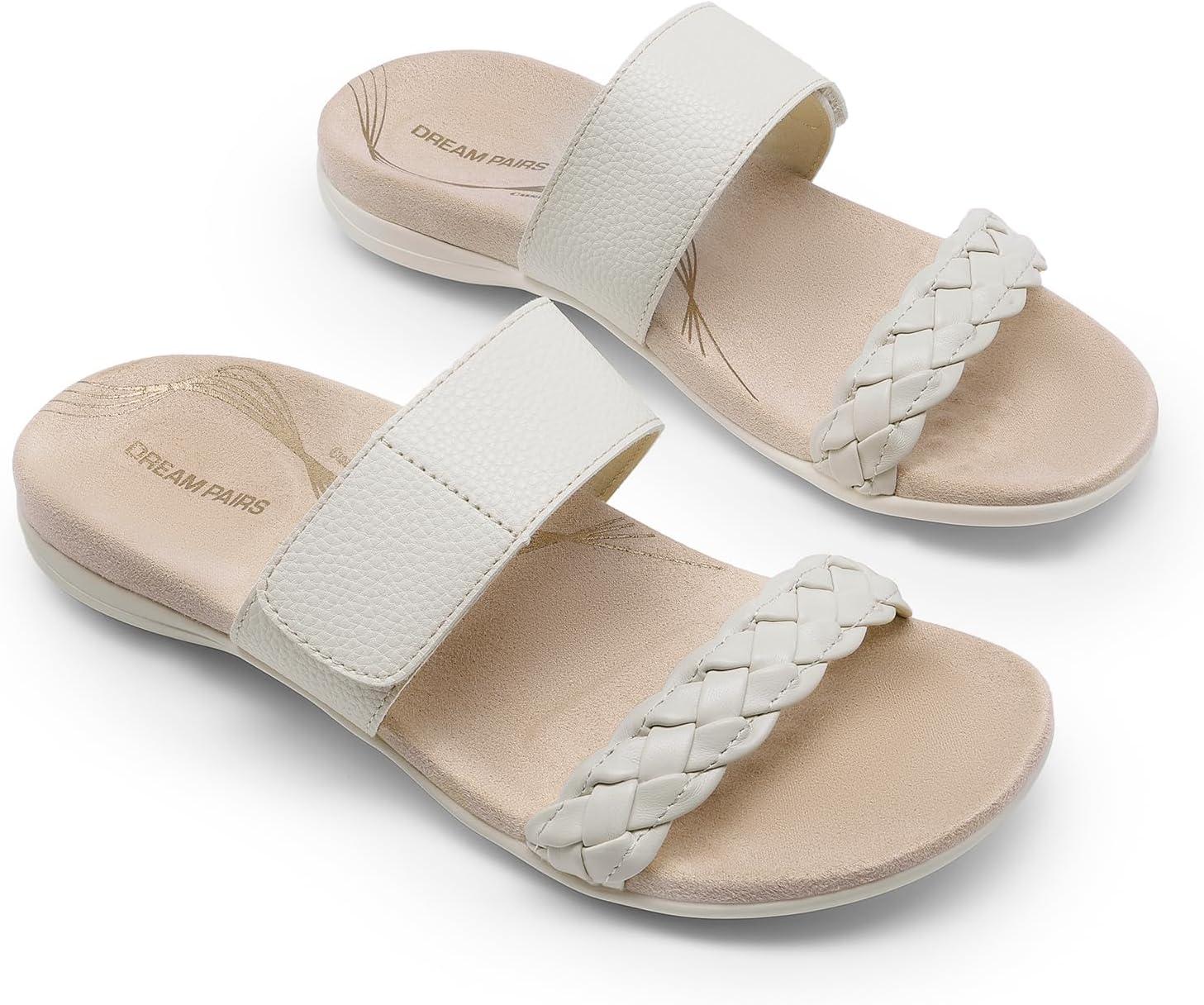 imageDREAM PAIRS Womens Arch Support Slides Flat Sandals Soft Cushion Slippers With Adjustable StrapsWhite
