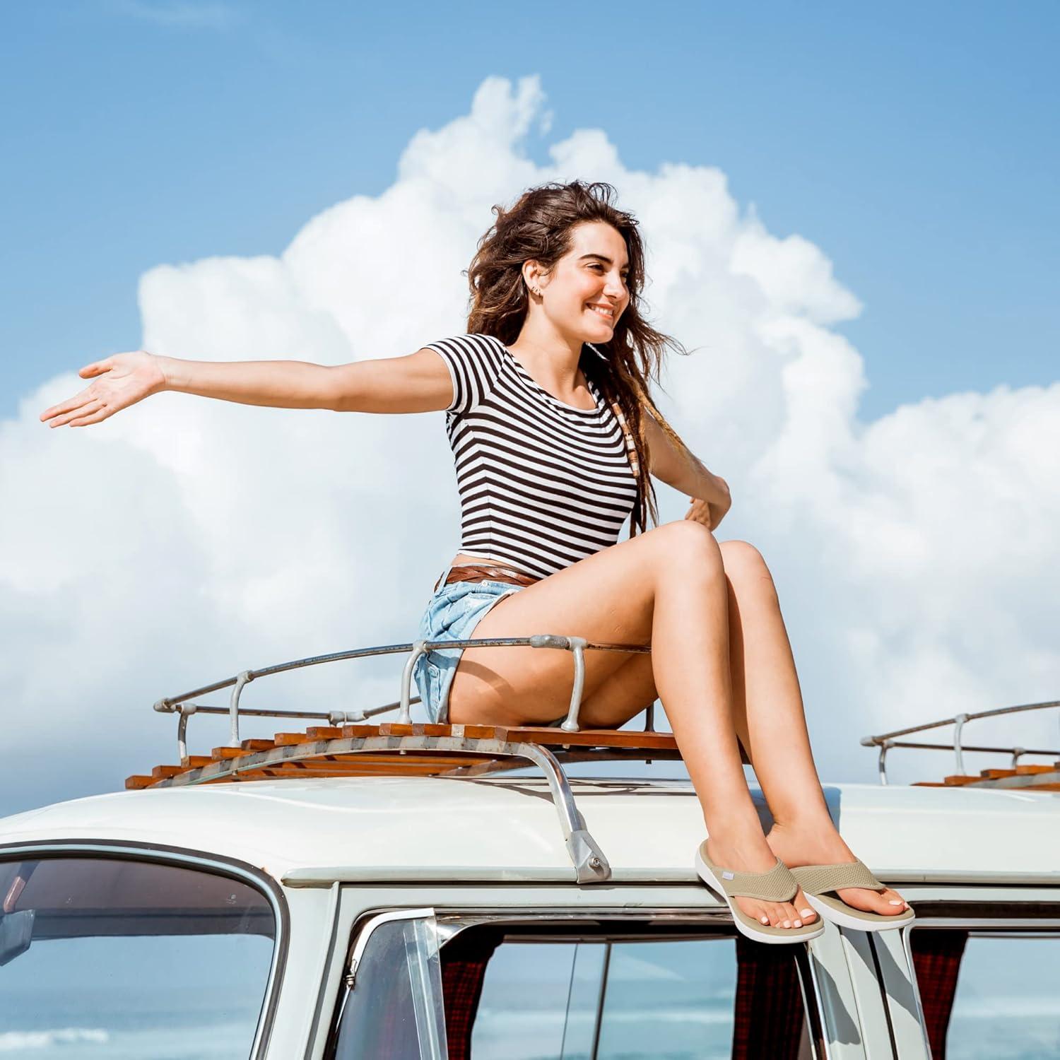 imageDREAM PAIRS Womens Arch Support Soft Cushion Flip Flops Thong SandalsBeige