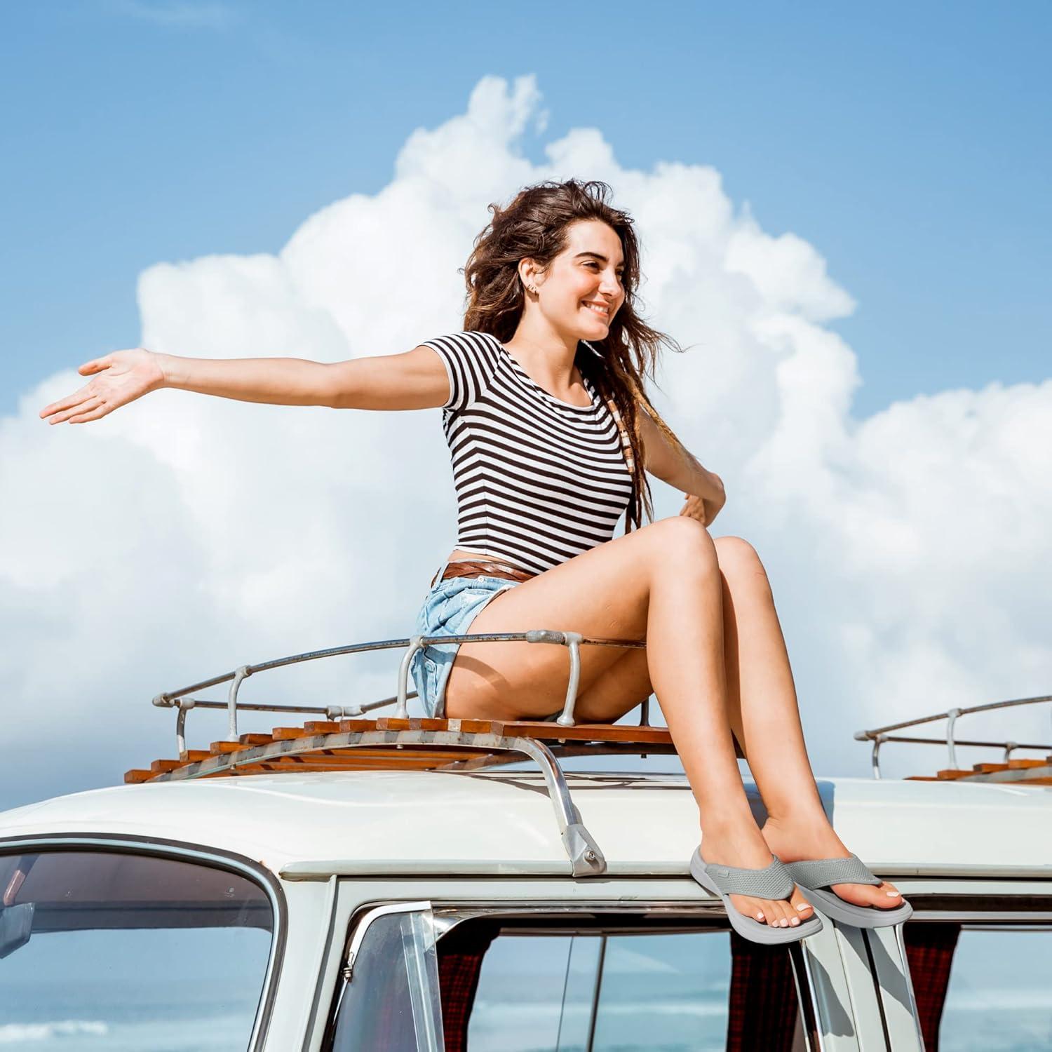 imageDREAM PAIRS Womens Arch Support Soft Cushion Flip Flops Thong SandalsGrey