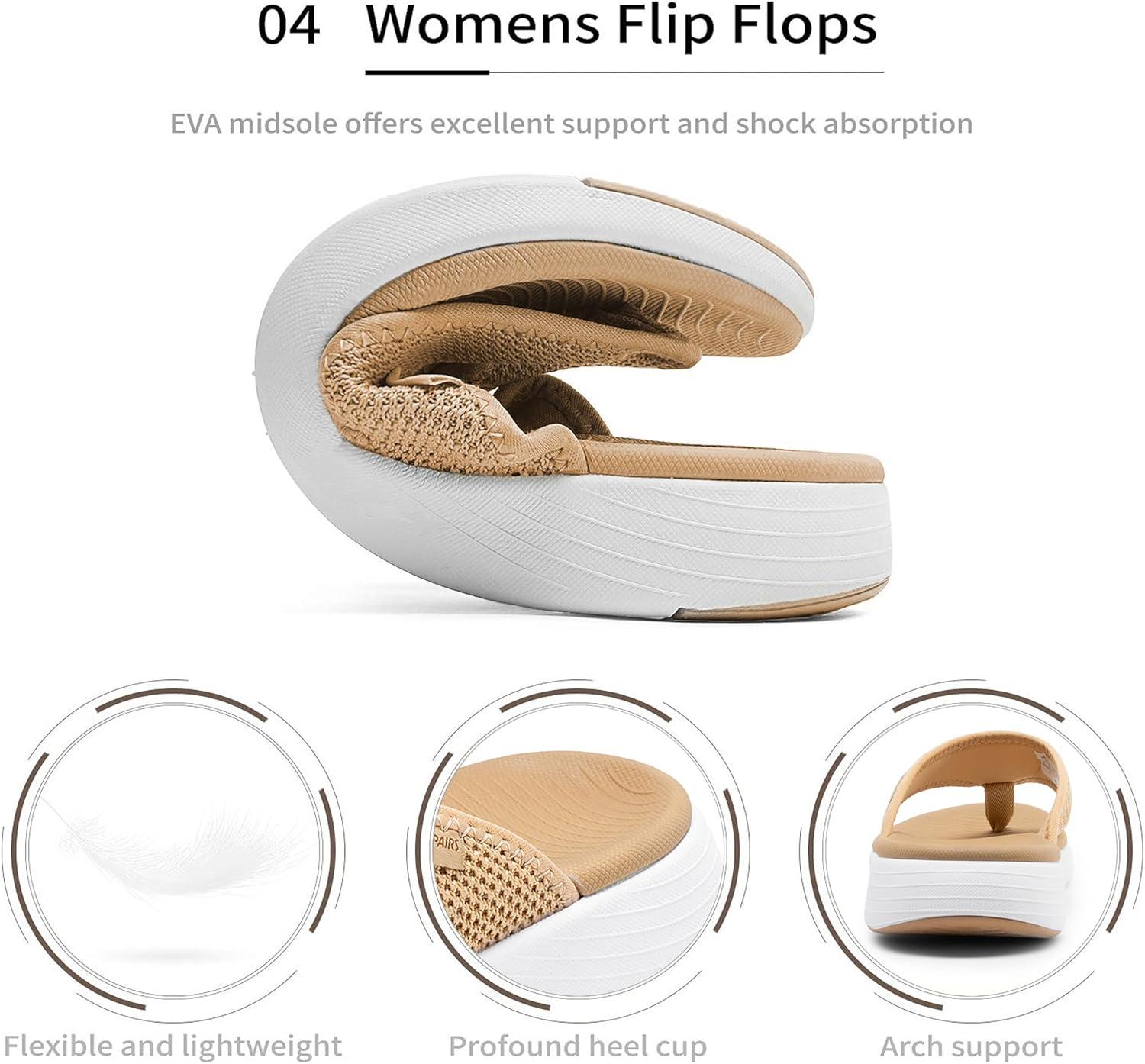 imageDREAM PAIRS Womens Arch Support Soft Cushion Flip Flops Thong SandalsKhakiknit