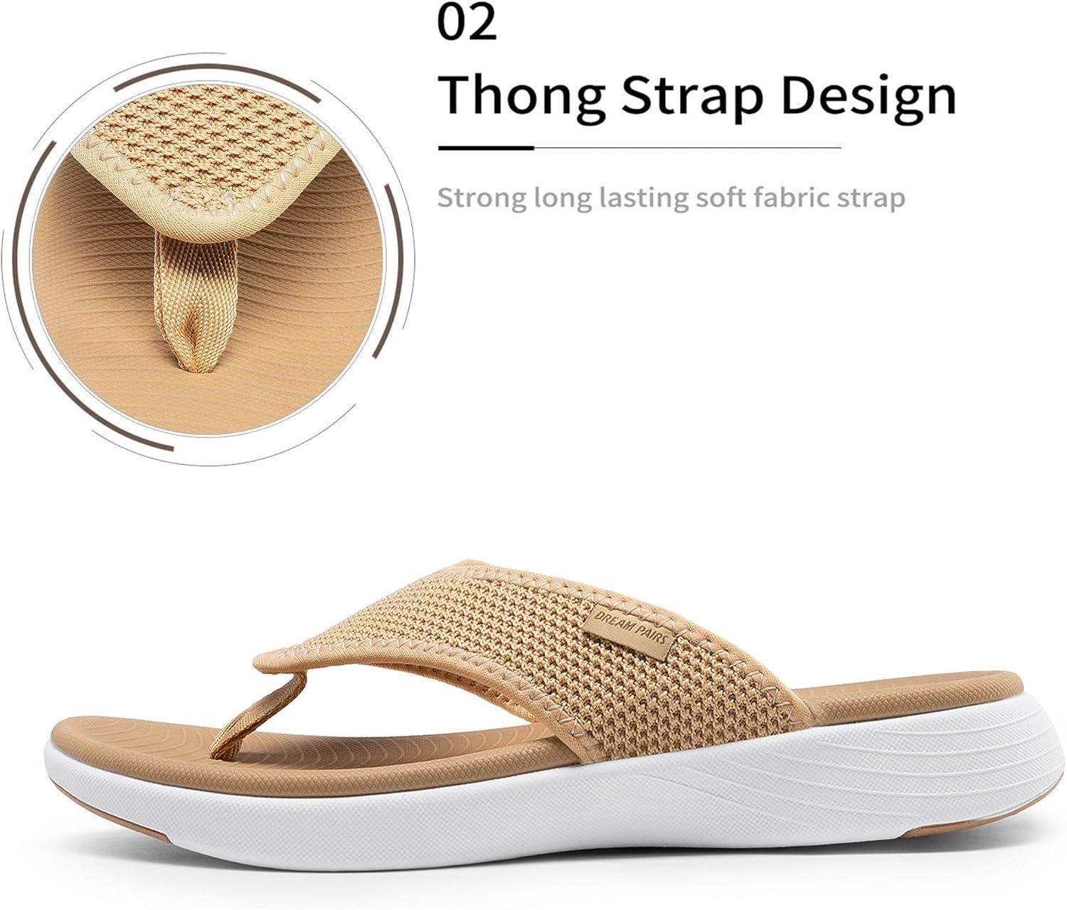 imageDREAM PAIRS Womens Arch Support Soft Cushion Flip Flops Thong SandalsKhakiknit