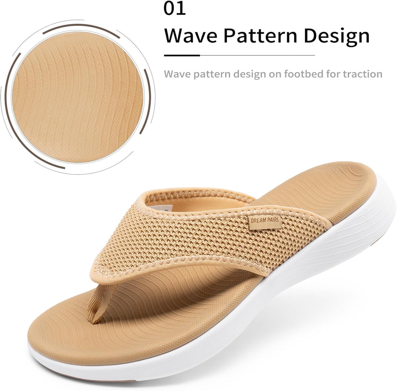 imageDREAM PAIRS Womens Arch Support Soft Cushion Flip Flops Thong SandalsKhakiknit
