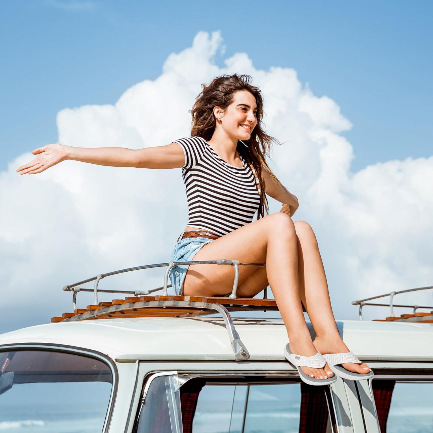 imageDREAM PAIRS Womens Arch Support Soft Cushion Flip Flops Thong SandalsWhiteknit