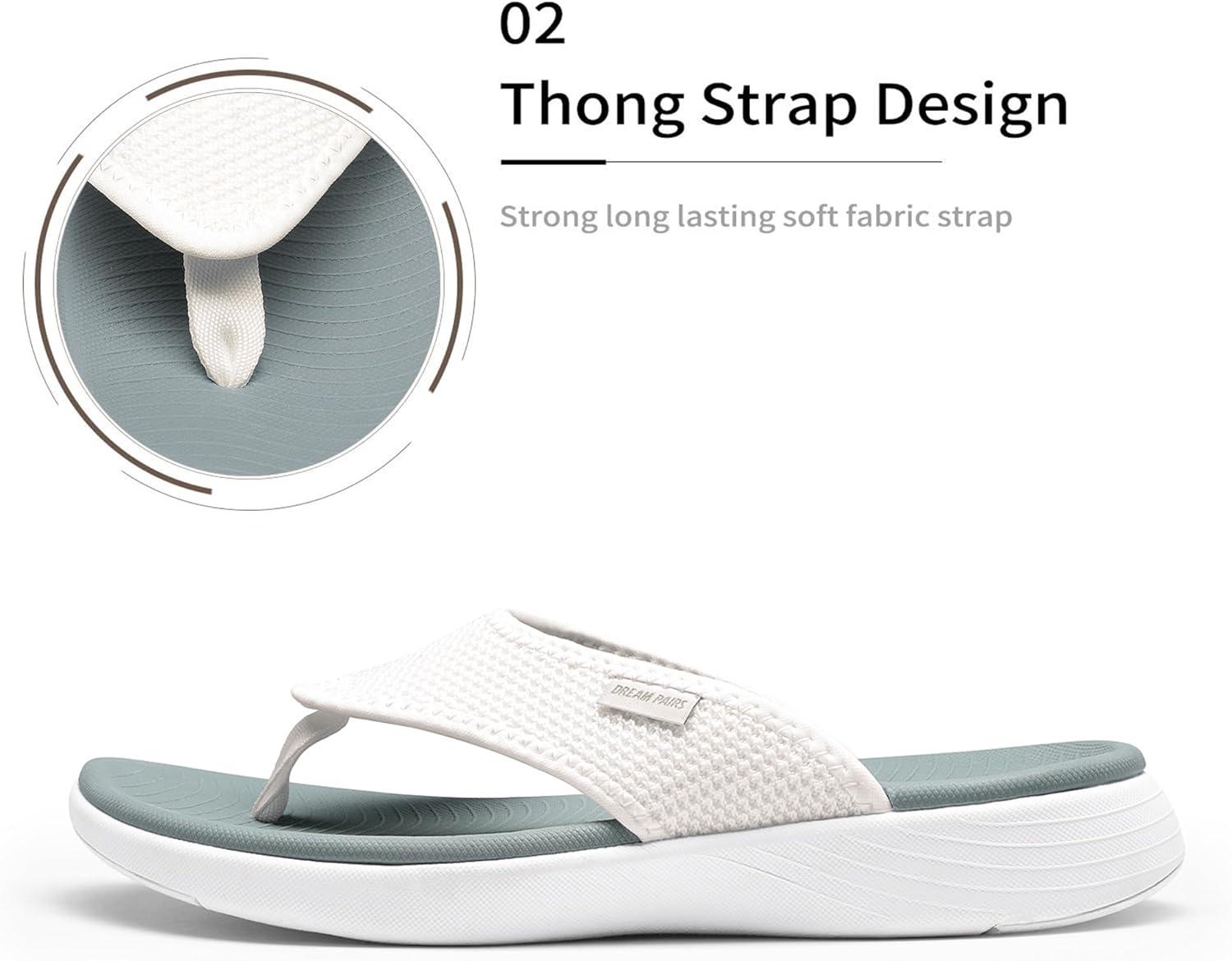 imageDREAM PAIRS Womens Arch Support Soft Cushion Flip Flops Thong SandalsWhiteknit