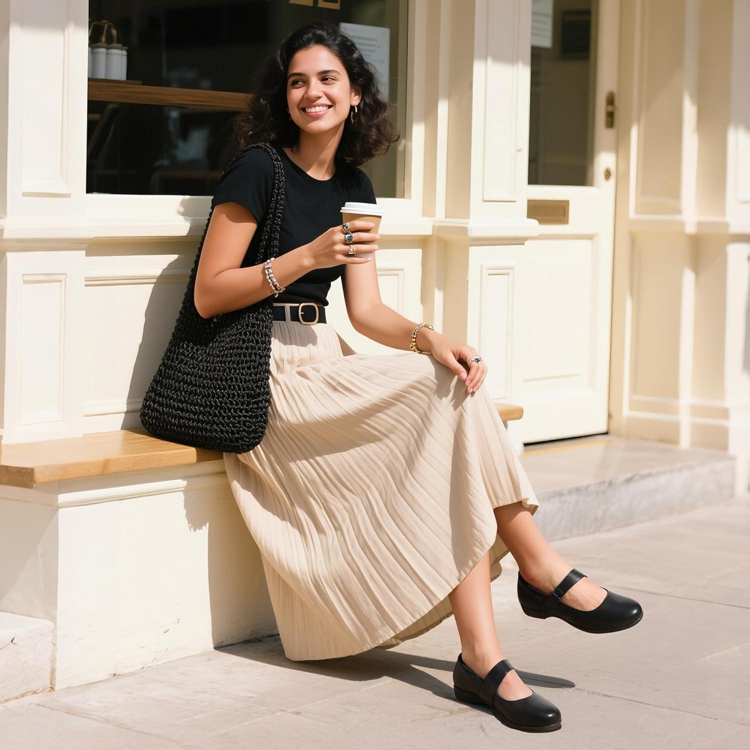 imageDREAM PAIRS Womens Ballet Mary Jane Flats Comfortable Business Office Dress Shoes for Women Dressy and Work with Ankle StrapBlack