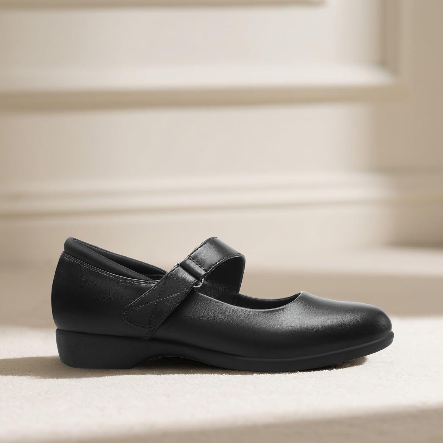 imageDREAM PAIRS Womens Ballet Mary Jane Flats Comfortable Business Office Dress Shoes for Women Dressy and Work with Ankle StrapBlack