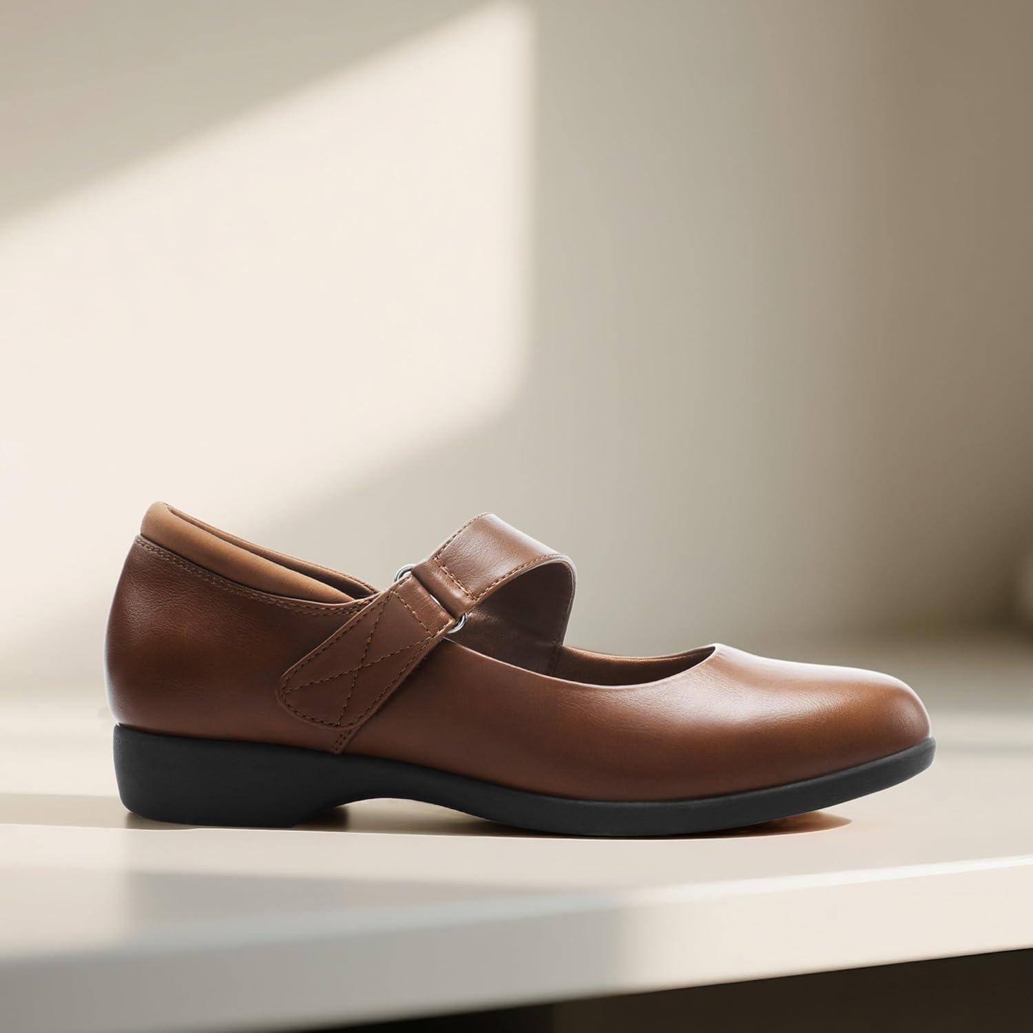 imageDREAM PAIRS Womens Ballet Mary Jane Flats Comfortable Business Office Dress Shoes for Women Dressy and Work with Ankle StrapBrown