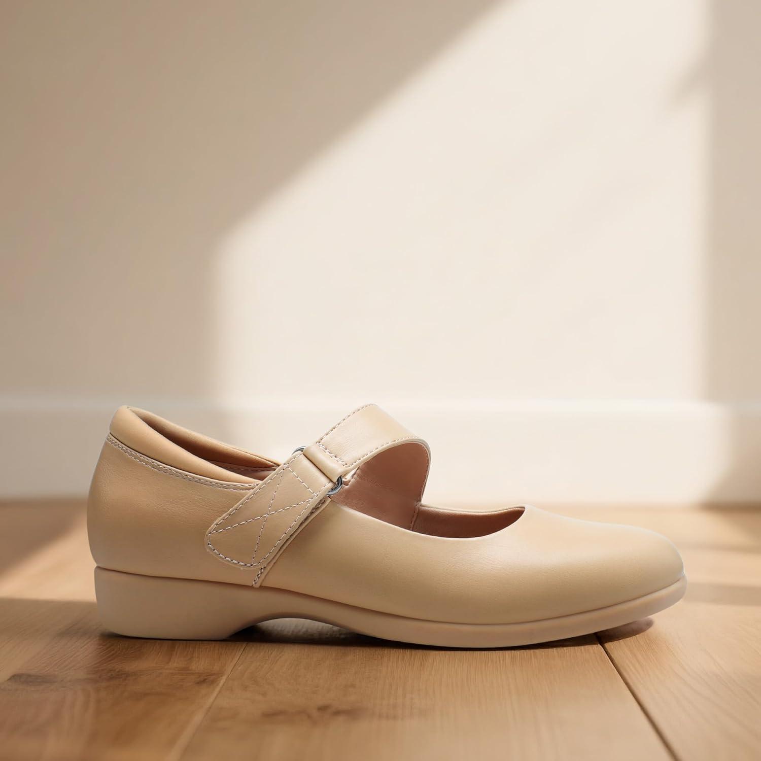 imageDREAM PAIRS Womens Ballet Mary Jane Flats Comfortable Business Office Dress Shoes for Women Dressy and Work with Ankle StrapNude